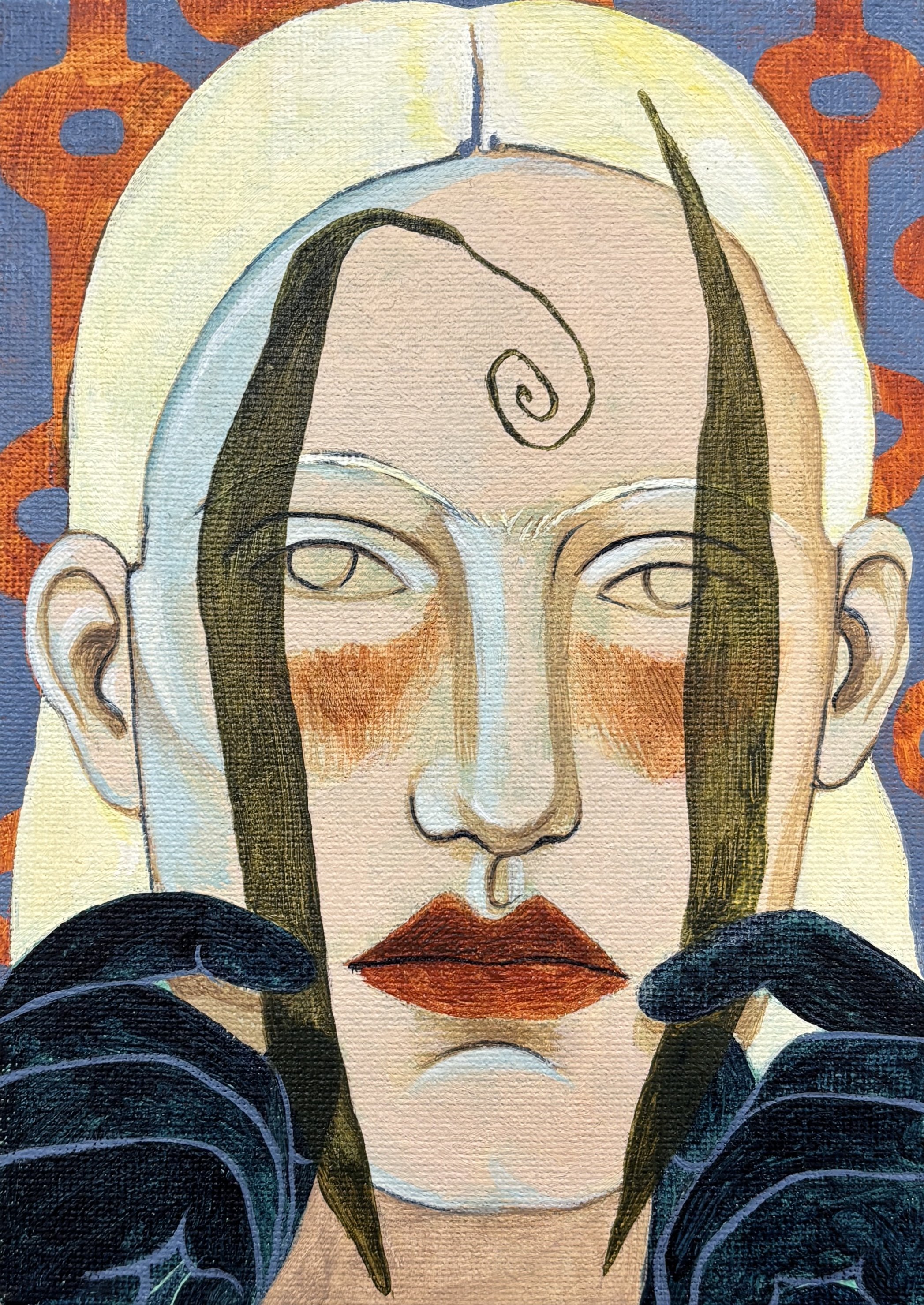 bean spiral  
acrylic on canvas  
7" x 5"   
2024   
$600
