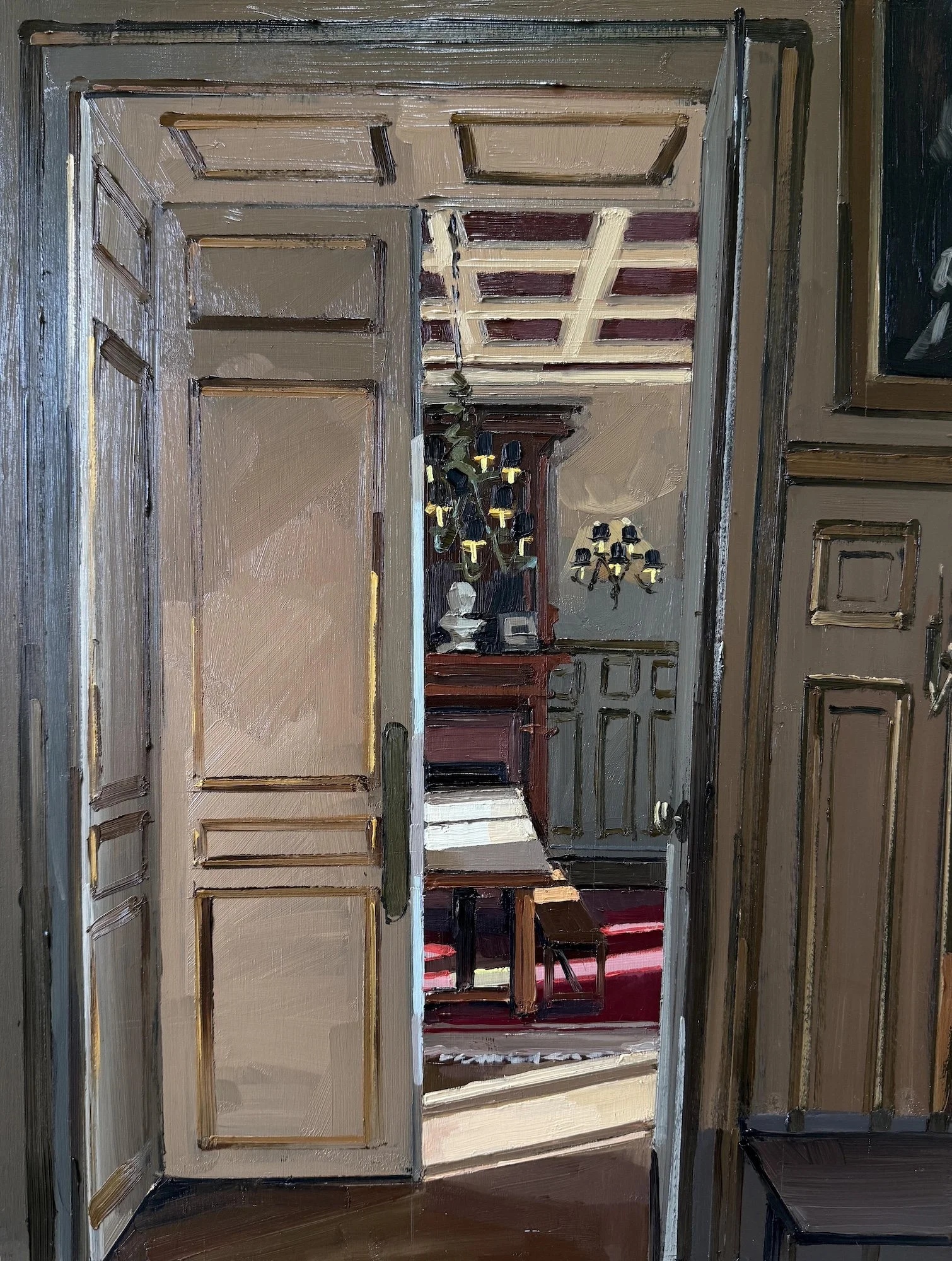 morning light in the dining room 
oil on panel 
16" x 12" 
2026 
$1400