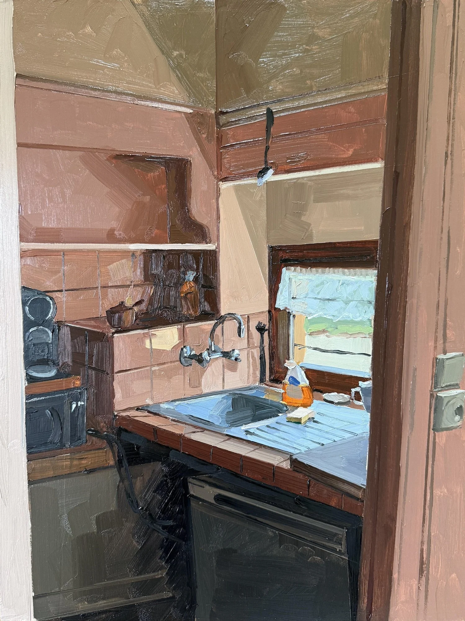 the yellow studios kitchen 
oil on panel 
16" x 12" 
2026 
$1400