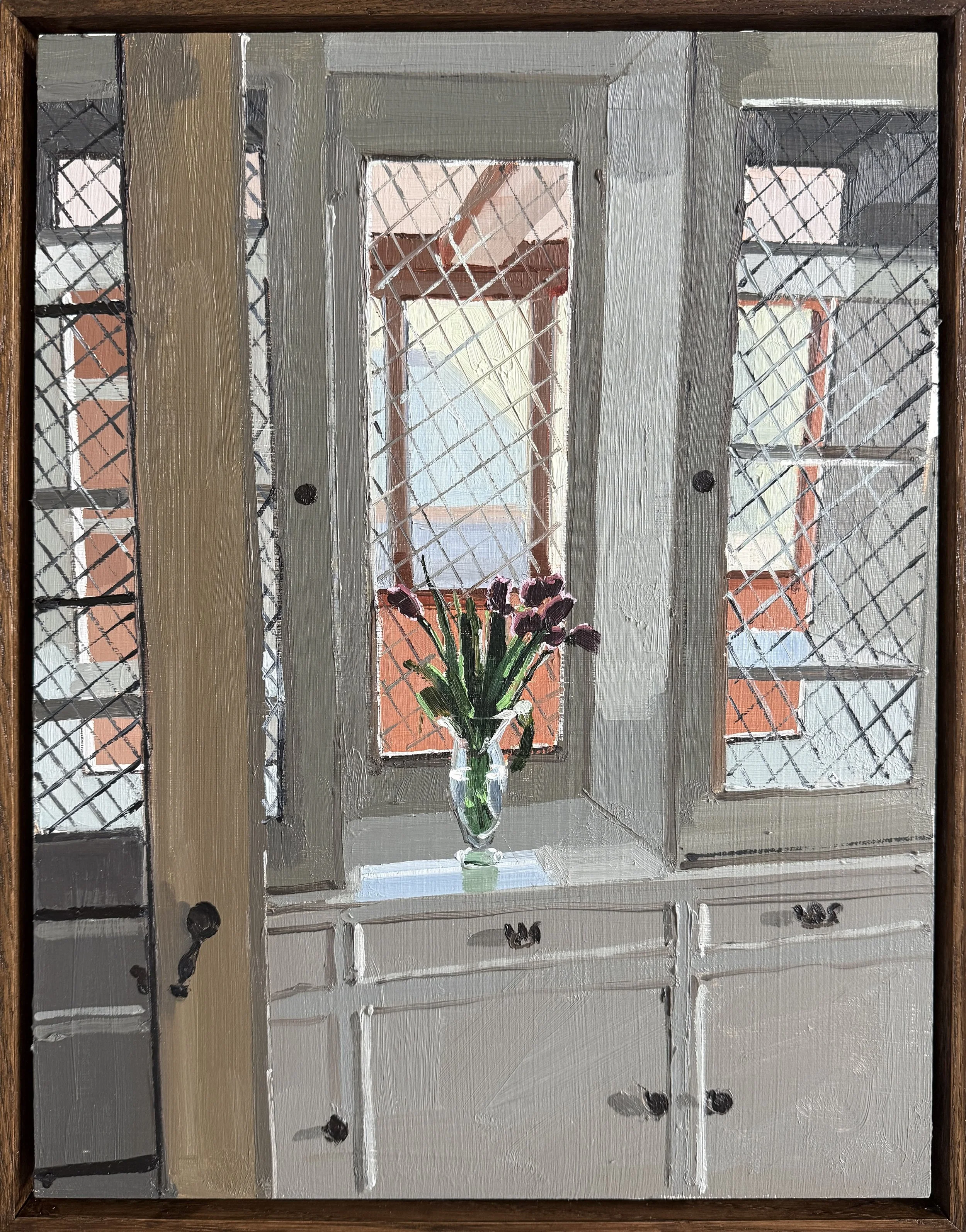 first flowers in an empty house 
oil on wood panel, framed 
16" x 12" 
2026 
sold