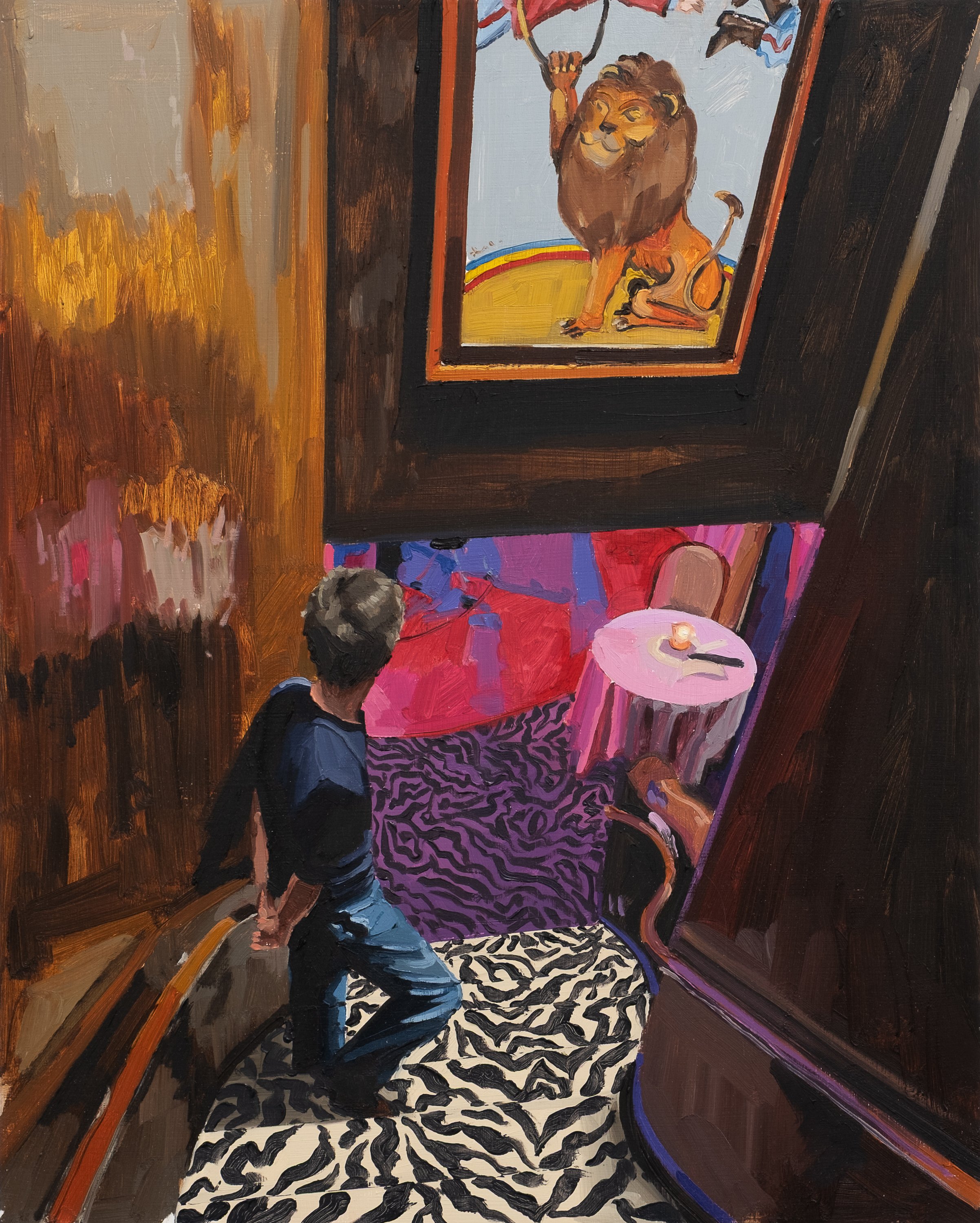 listening in the jazz club 
oil on wood panel 
20" x 16" 
2026 
$2000