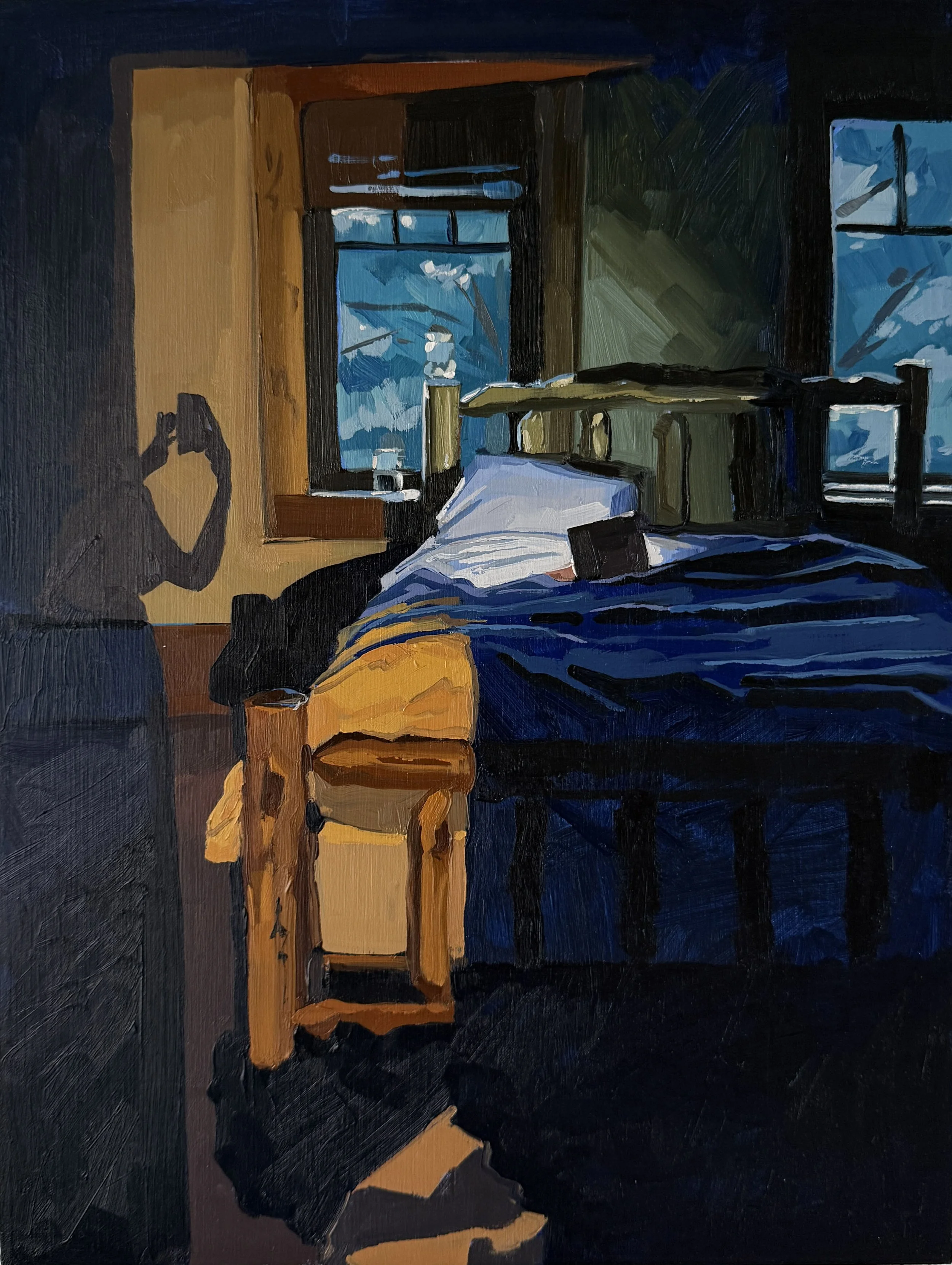  chloe chlumecky   
going to sleep early 
oil on wood panel, framed 
16" x 12" 
2025 
$1200