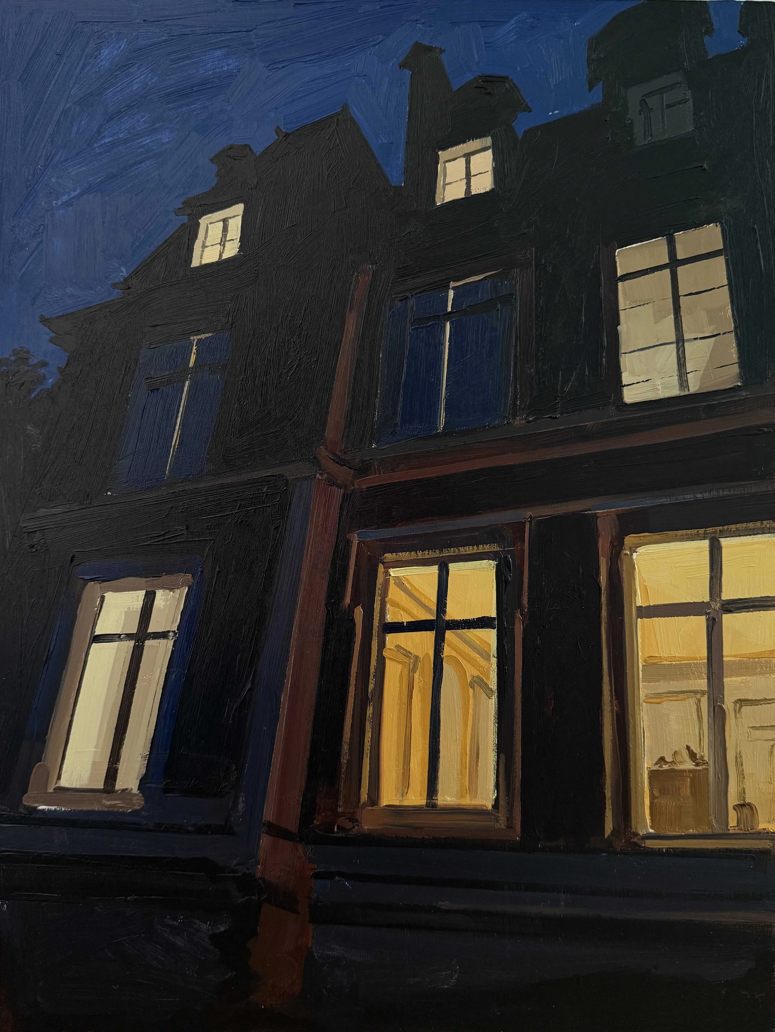 chateau after hours 
oil on panel 
16" x 12" 
2026 
$1400
