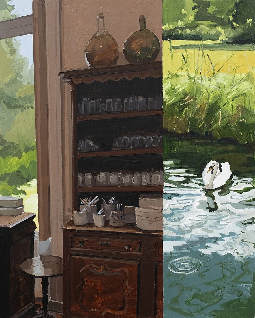 kitchen and steve 
oil on panel 
20" x 16" 
2026 
$2200
