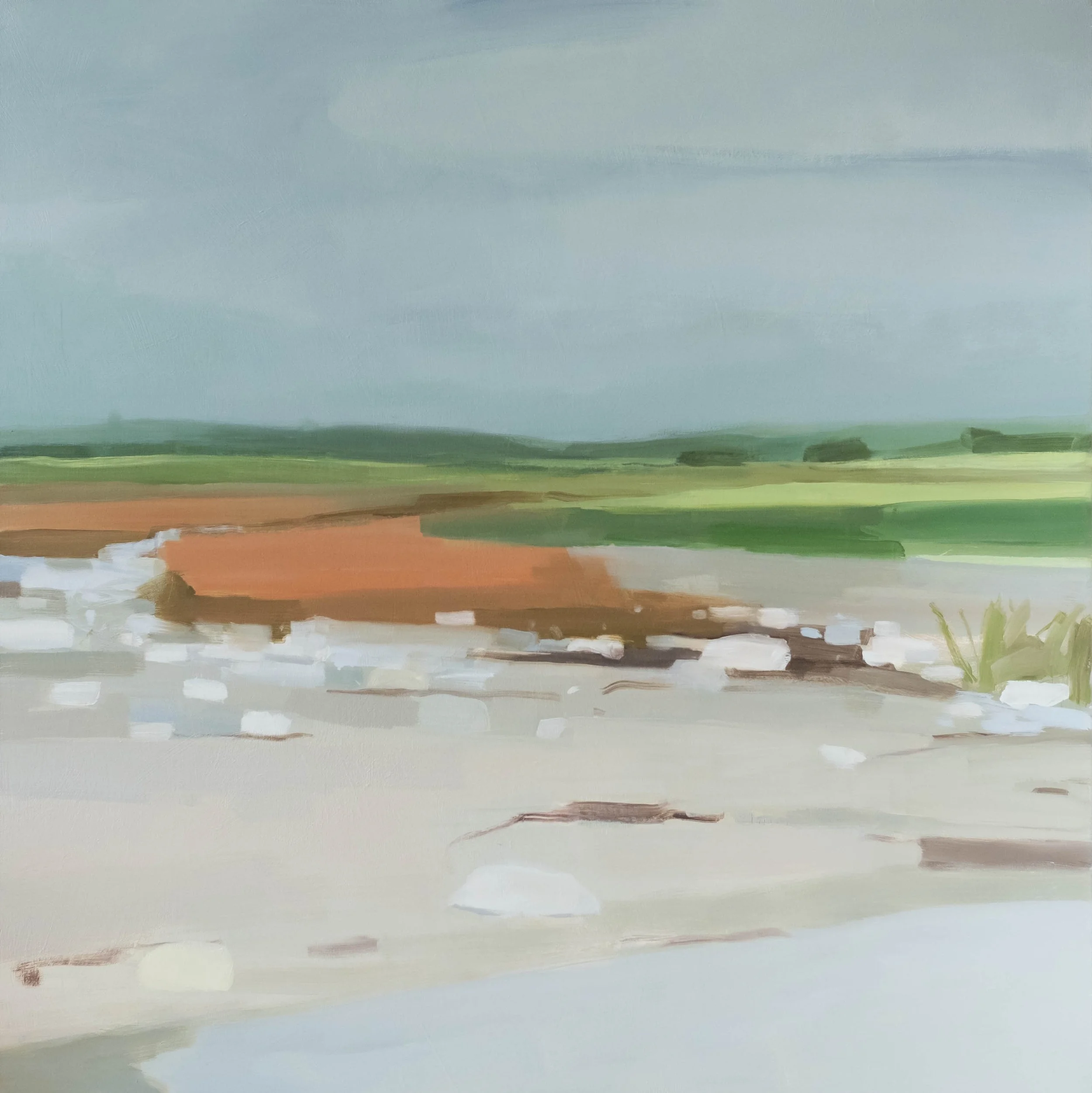 fall beach in fog, 2022,
oil on canvas, 48" X 48" 
sold