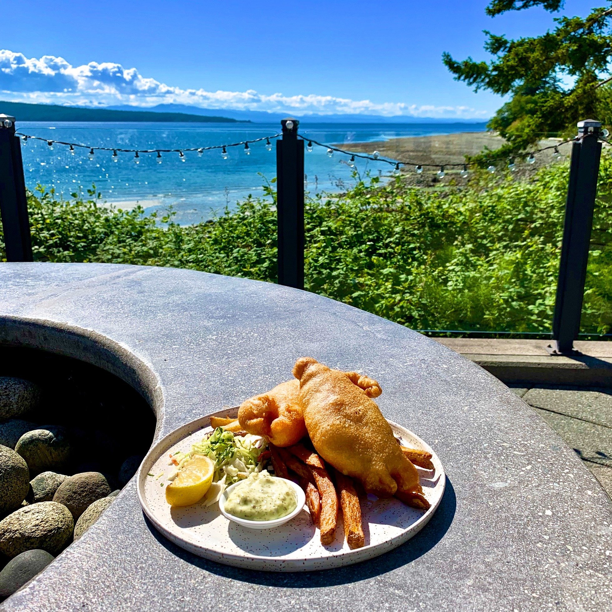 It's Tuesday, which means you can enjoy our Fish &amp; Chips for only $22! 🎣 Line-caught Ling Cod, served with fries + coleslaw, yum 🤤

😎 Our patio is NOW open, weather permitting. Join us tonight for a delicious dinner on Powell River's Best Pati