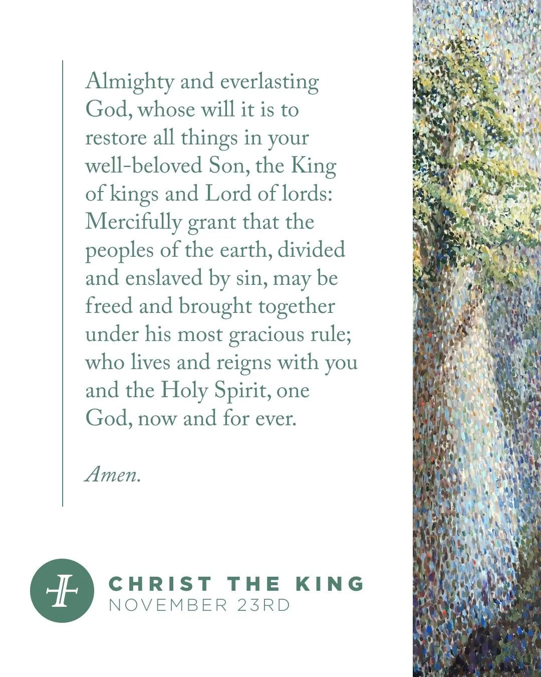 Good morning! Today is Christ the King Sunday, which marks the final week of Ordinary Time before we enter the season of Advent. We look forward to seeing you
today!

Services at 9 and 11am.
Immanuel Kids (0 years to 5th grade) at 9 and 11am.
Immanue