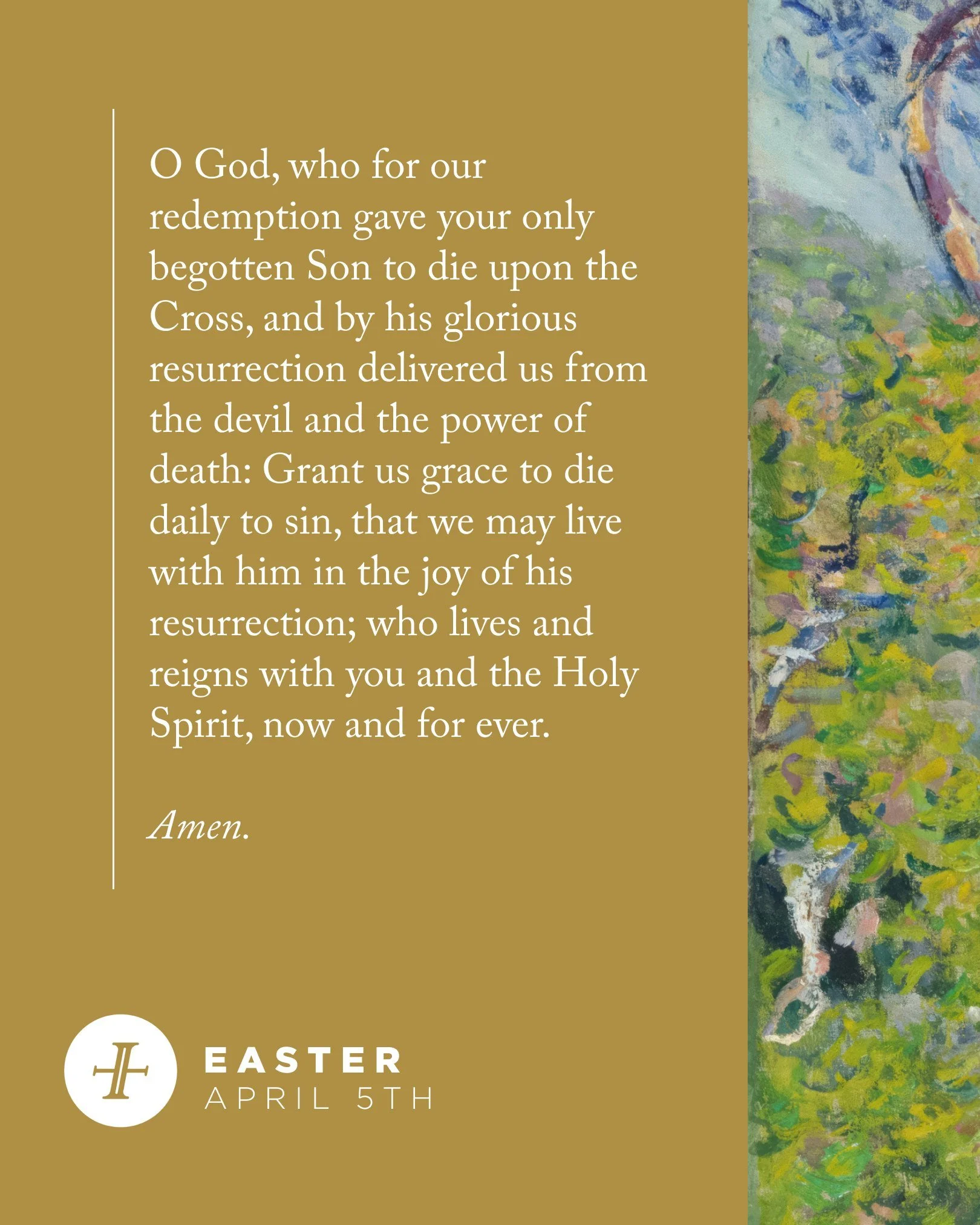 Good morning. Today is Easter Sunday. He is risen! We are so excited to celebrate the resurrection of Jesus with you today.

Services at 8:15, 10 and 11:45am.
Immanuel Kids (0 years to 5th grade) at all three services.
Immanuel Youth middle schoolers
