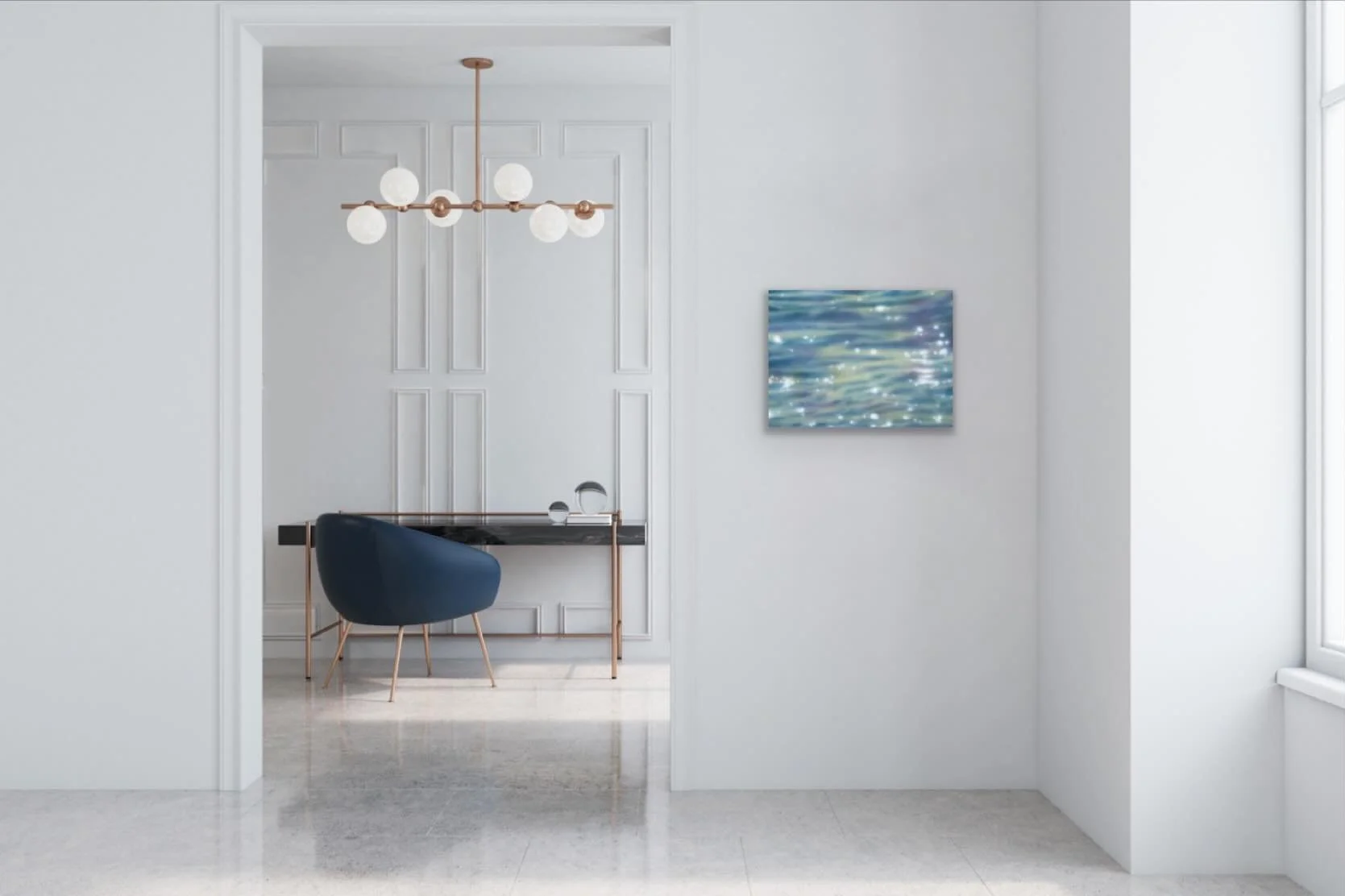 &lsquo;Slack Tide&rsquo;

This small painting is about that brief moment of time when the tide is neither incoming nor outgoing and the waters are unstressed. The pause or rest before the cycle begins again. 

Available 
$350.00 NZD plus shipping

#s