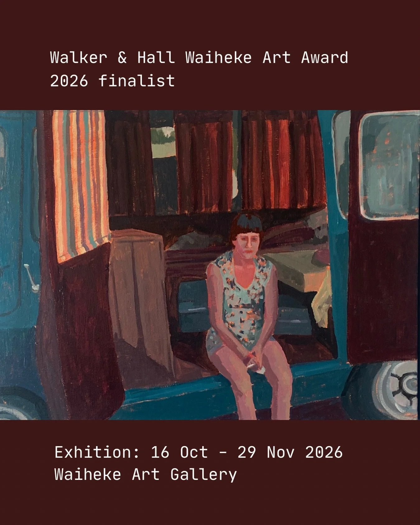 I am so excited - in such a tragically uncool way - to share that I&rsquo;m a finalist in the Walker &amp; Hall Waiheke Art Awards 2026.

Thanks so much to Waiheke Art Gallery and to this year&rsquo;s judge Dick Frizzell for selecting my painting to 