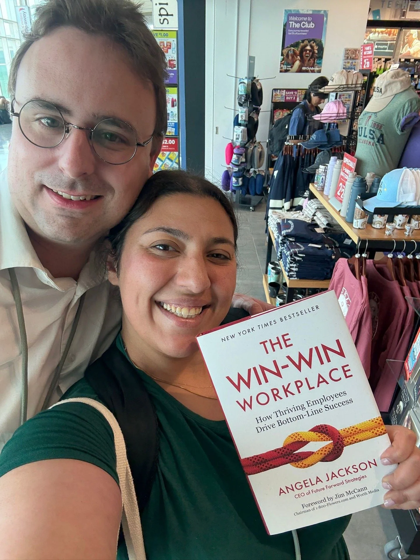 Spotted in the wild at @flytulsa: @unicornsinthekitchen and Kyle with The Win-Win Workplace! 

Seeing friends hold the book is such a joyful reminder that meaningful work reaches people in unexpected ways.

It is these moments, and the friends who ce