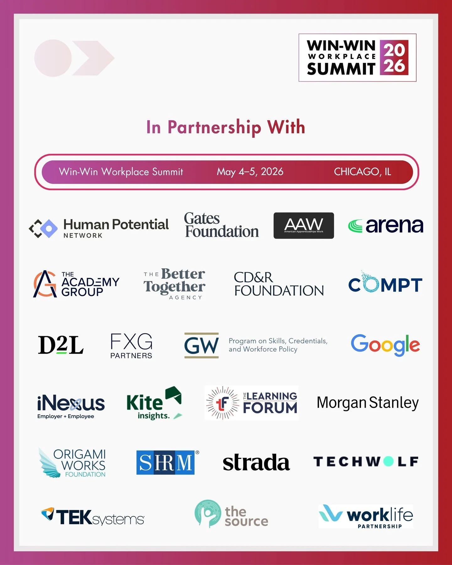 Great convenings are made possible through strong partnerships.

We are grateful for the support of our sponsors who are actively shaping the future of work and advancing human-centered, high-performing workplaces.

Thank you to our partners:
Human P
