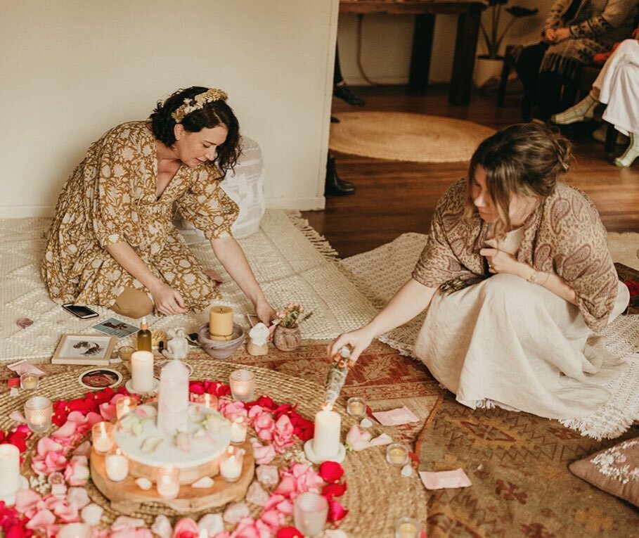Preparing for ceremony with the beautiful birthing mama by my side 💕 I see my role in mother blessing ceremonies (and really all ceremonies for that matter) as the space holder, a conduit for the ceremony to flow through, the &lsquo;atmosphere sette