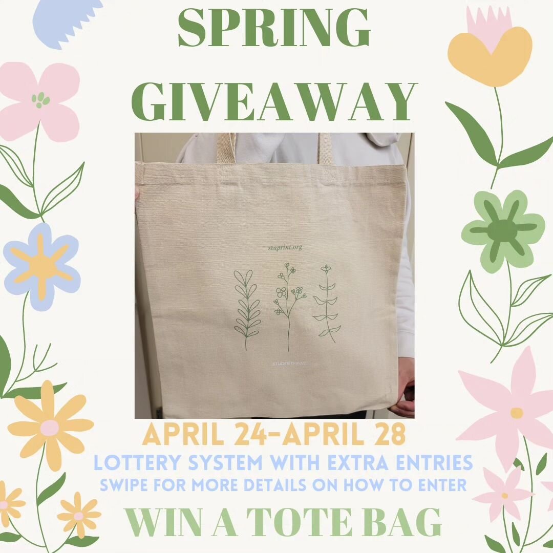 It's that time again! Want to win a free tote bag?!
Well, StudentPrint is hosting a giveaway for this flower tote bag!!
The giveaway starts now and lasts throughout April 28.
&bull;
How to get an entry?
-Tag 3 friends
-Like
-Follow
&bull;
How to get 