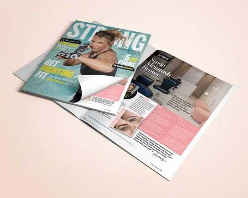 Strong Fitness Magazine spread featuring Suzie Mcintosh Brows
