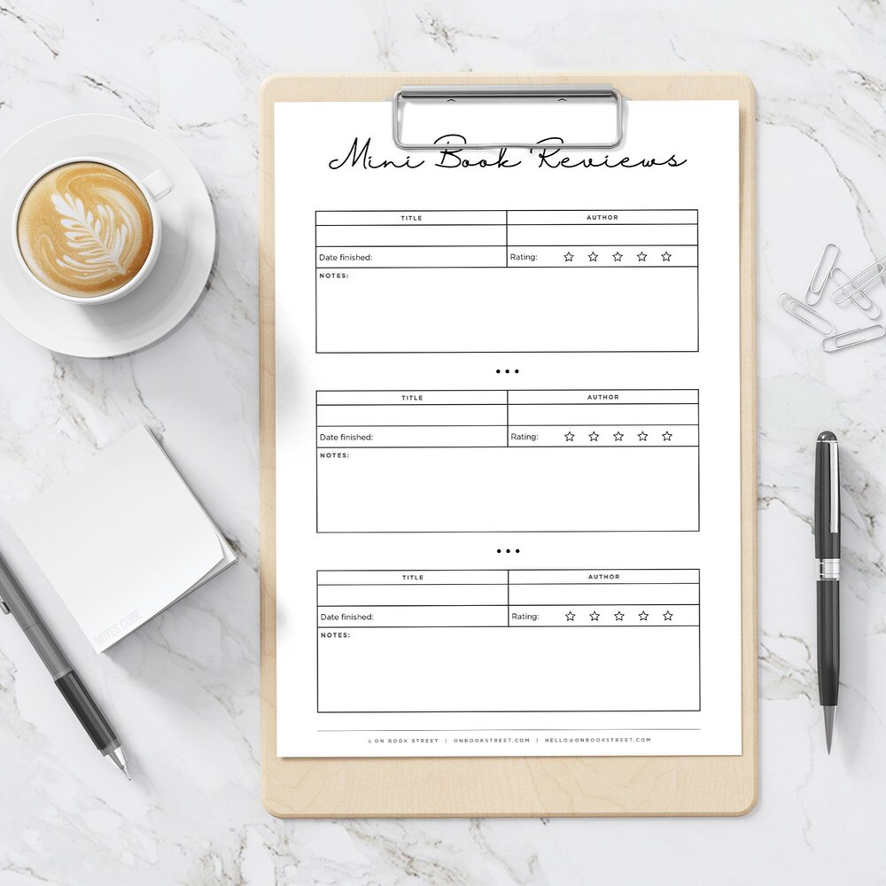 Printable Reading Journal Insert A5 Book Review Template A5 Book