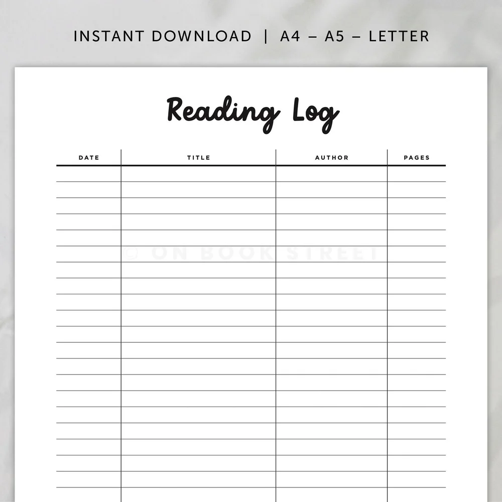 reading log printable — on book street