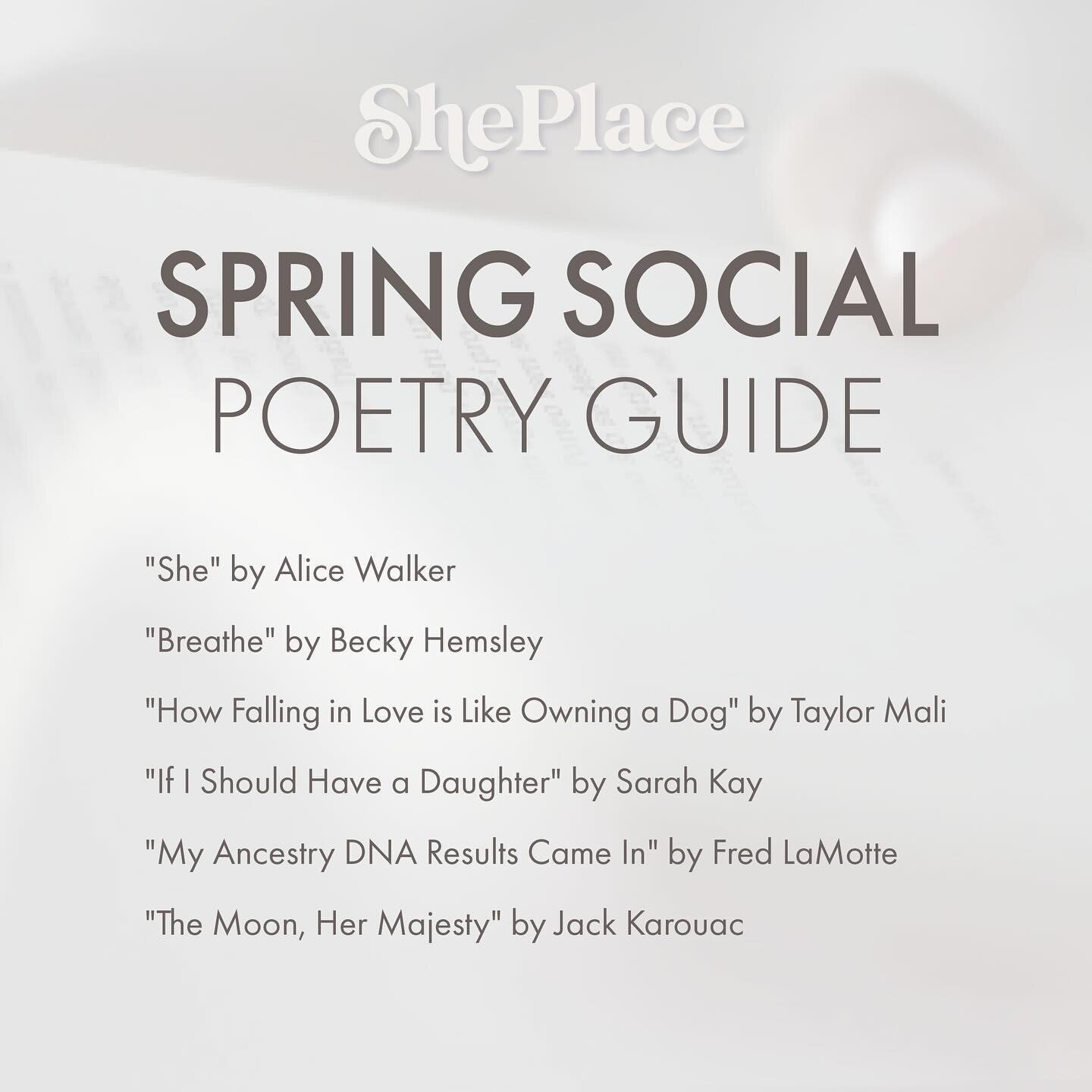 📕 Here you go: our curated POETRY GUIDE from our SPRING SOCIAL. Thanks, again, for all of you who shared. What a collection! We highly recommend taking a screenshot of these images, for easy referencing. Find them. Search them out. Read them in sile