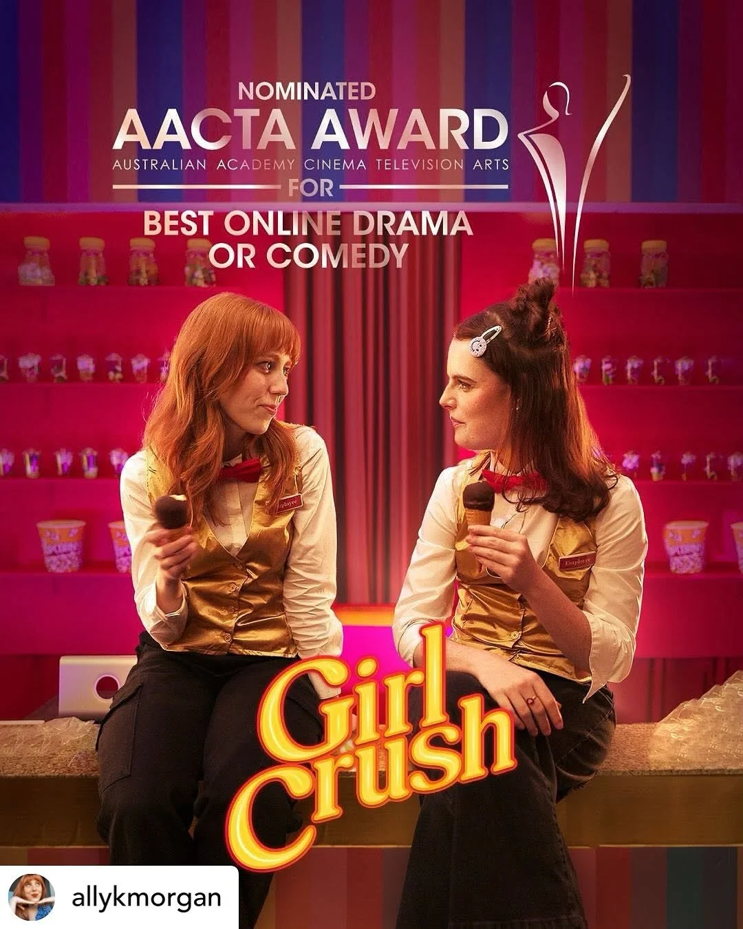 Repost &bull; @allykmorgan - We are absolutely thrilled (and honestly pinching ourselves!) to share that Girl Crush has been nominated for Best Online Drama or Comedy at the AACTA Awards! ✨

Creating this series has been the ride of a lifetime, and t