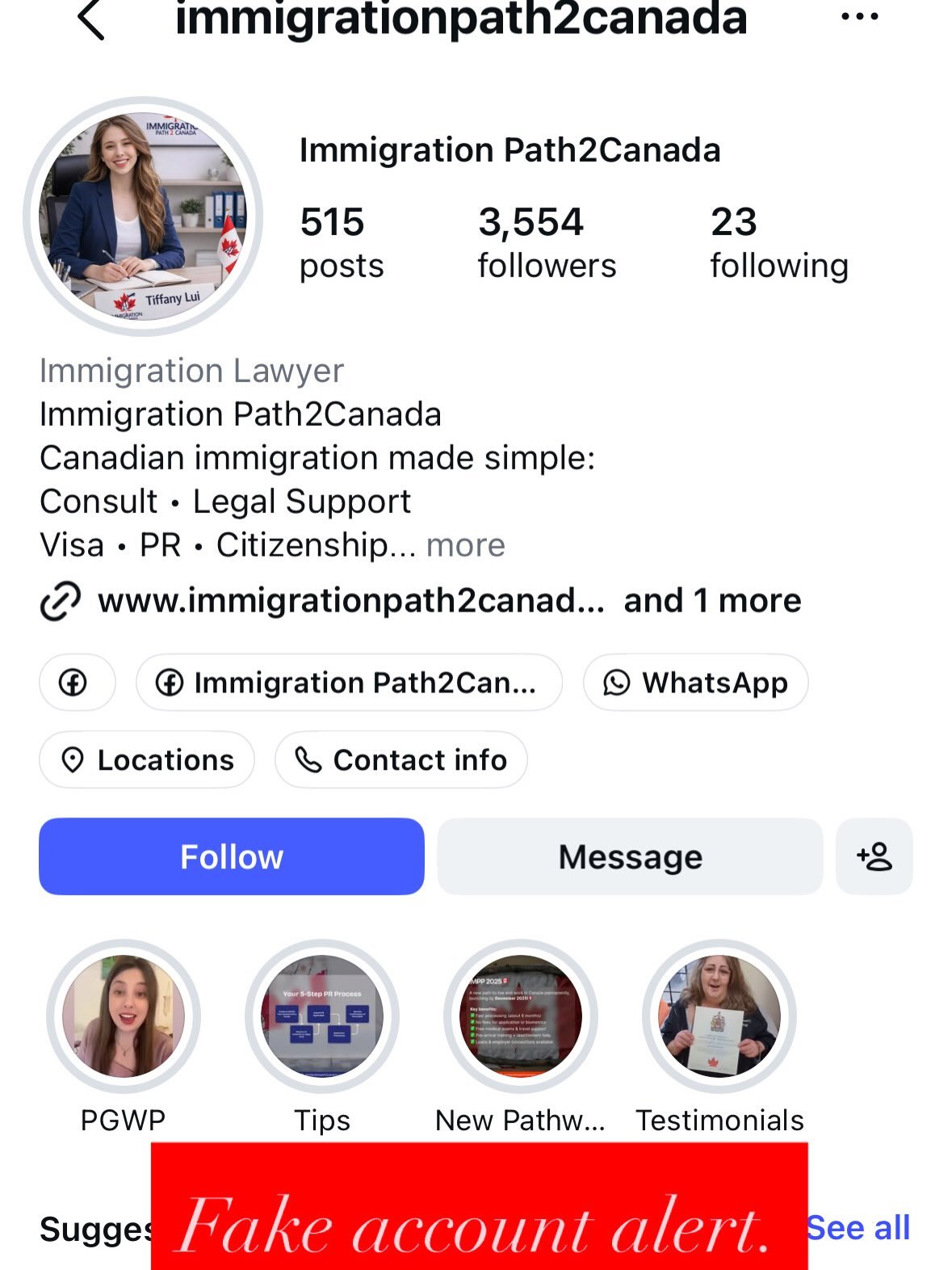 immigrationpath2canada is a fake immigration firm, pretending to be me. Please report this account and do not be tricked by these scammers. This is my only account.