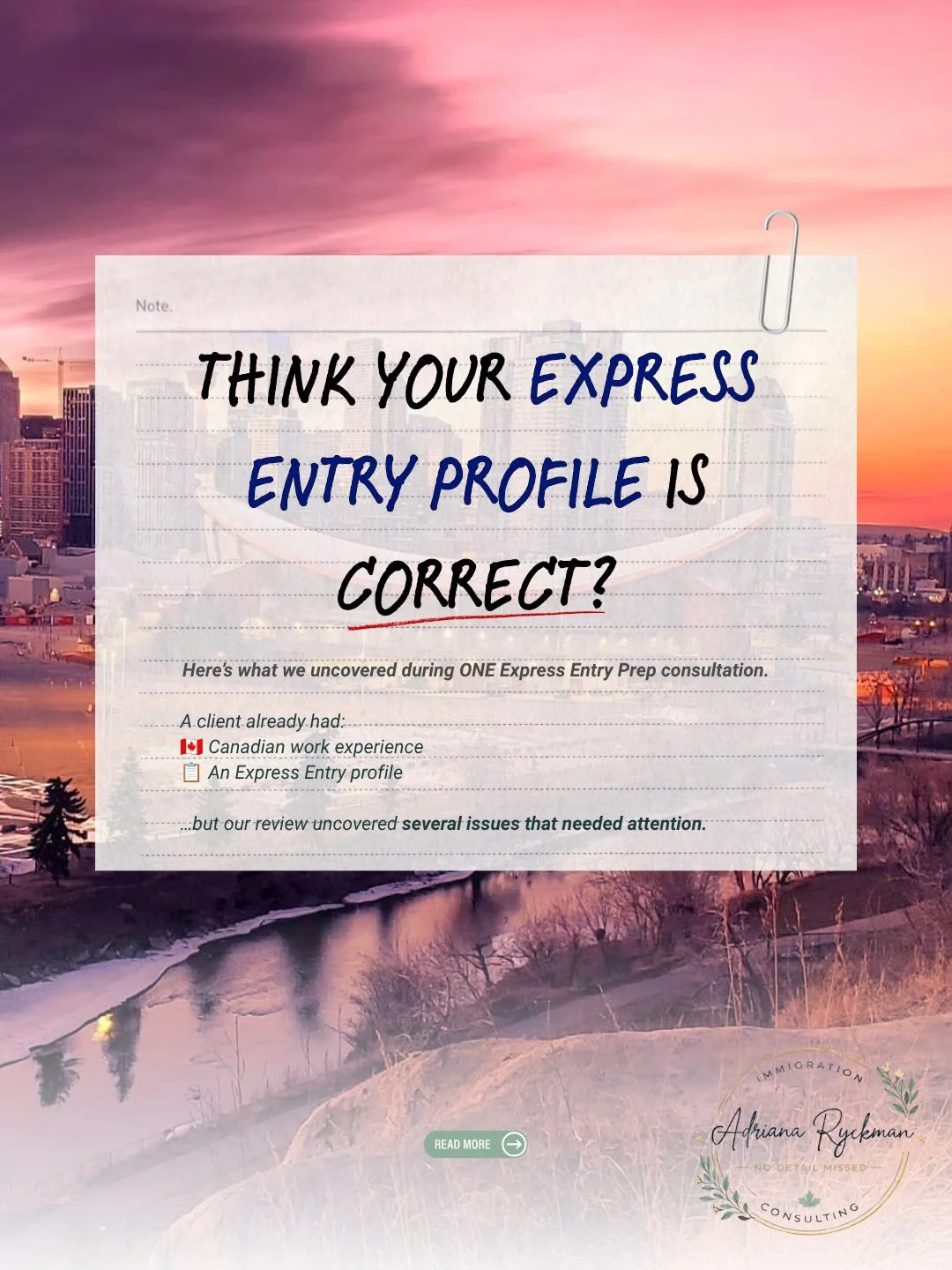 Think your Express Entry profile is correct? 👀

Sometimes, the biggest issues aren&rsquo;t obvious until someone looks closely at the details.

During ONE recent Express Entry Prep consultation, we uncovered several important issues &mdash; includin