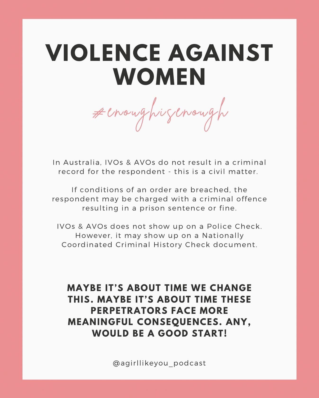 An IVO and AVO are essentially the same thing - they are legal orders designed to protect individuals from harm and/or harassment. However, they may vary depending on the jurisdiction within Australia. ⁣
⁣
VAW in Australia is a national crisis and ve