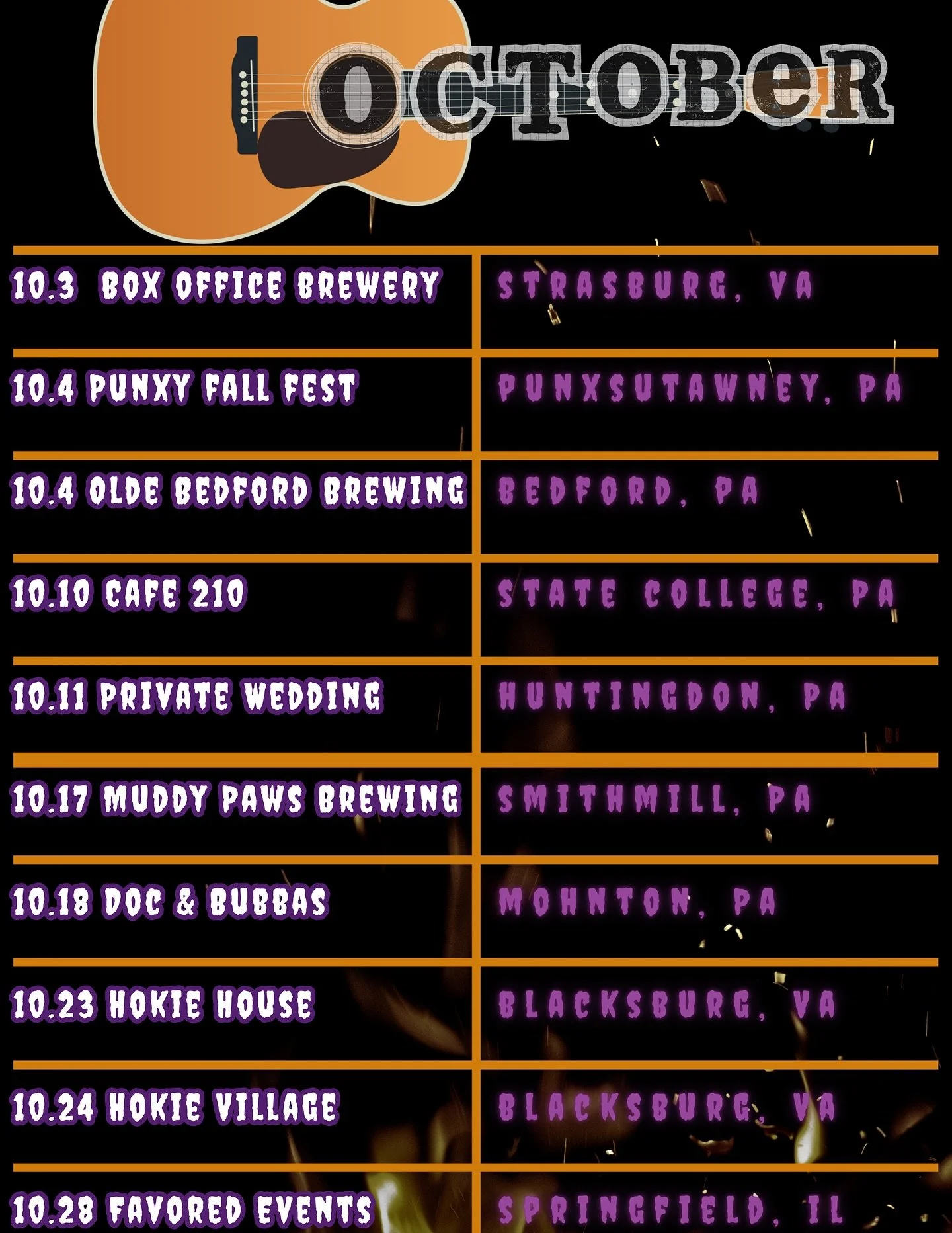 October schedule! #livemusic #october #oct #oct25 #fall #autumn
