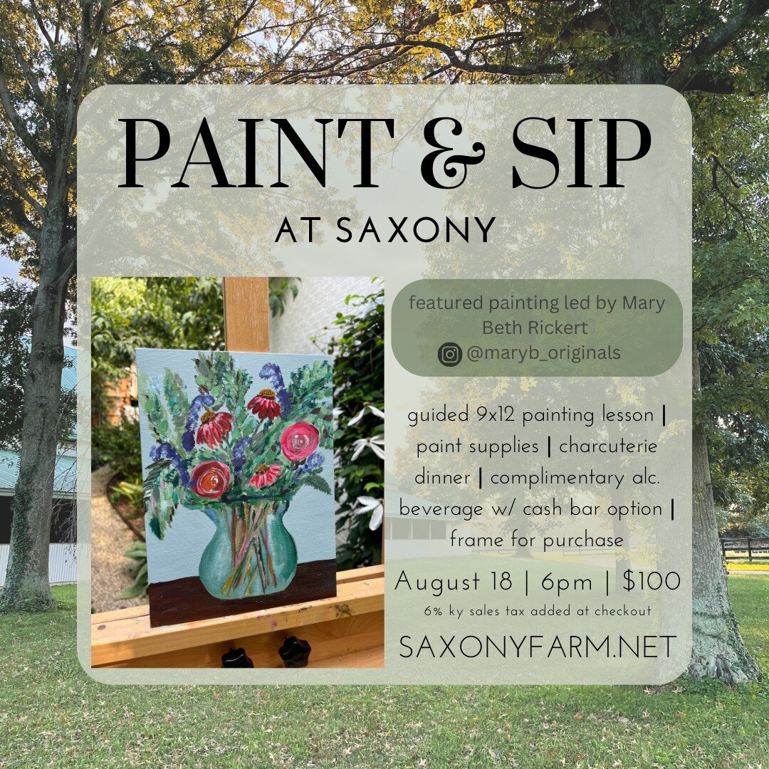 Paint &amp; Sip at Saxony! 🎨🥂​​​​​​​​​
Join us for for an evening of creativity, drinks and charcuterie as we learn from artist @maryb_originals how to paint a beautiful floral artwork using oils. Each ticket includes Mary's expert guidance, paint 
