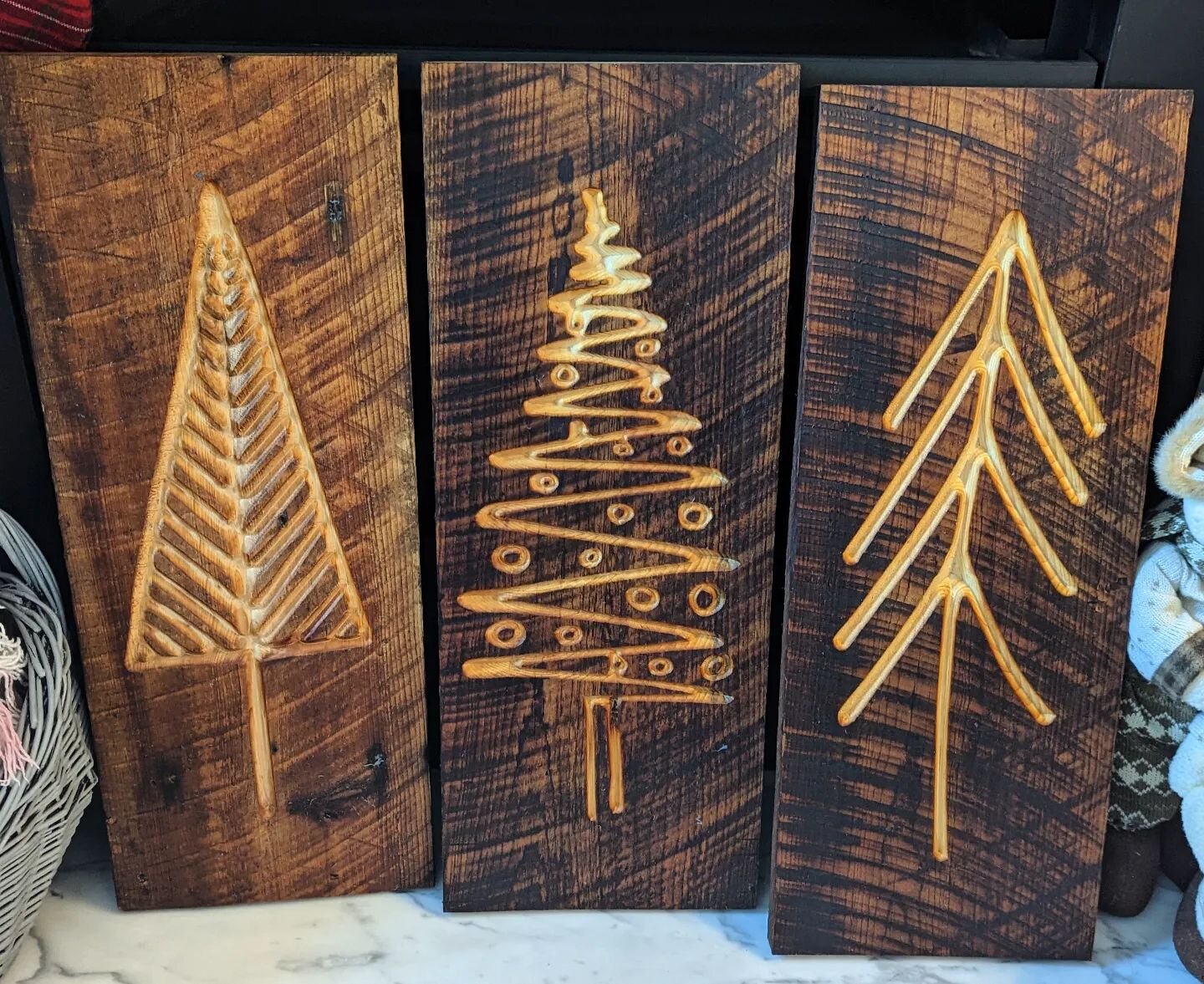 @roxxyroy wanted some new decorations last night, so I said &quot;Hold my beer!&quot; .... Had some reclaimed Barn boards and a few minutes designing and I carved these beauts on the CNC. Each one is 24&quot; tall.
