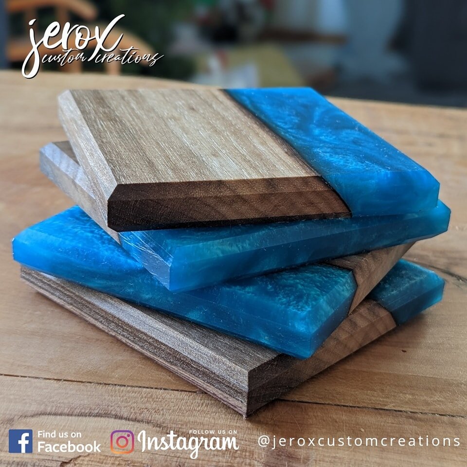 Not sure what it is about coasters but I love making them! This blue and walnut set is ready for its forever home
.
.
 #jerox #maker #makersgonnamake #ontario #orangeville #dufferincounty #woodsigns #smallbusiness #shoplocal #supportlocal #homedecor 