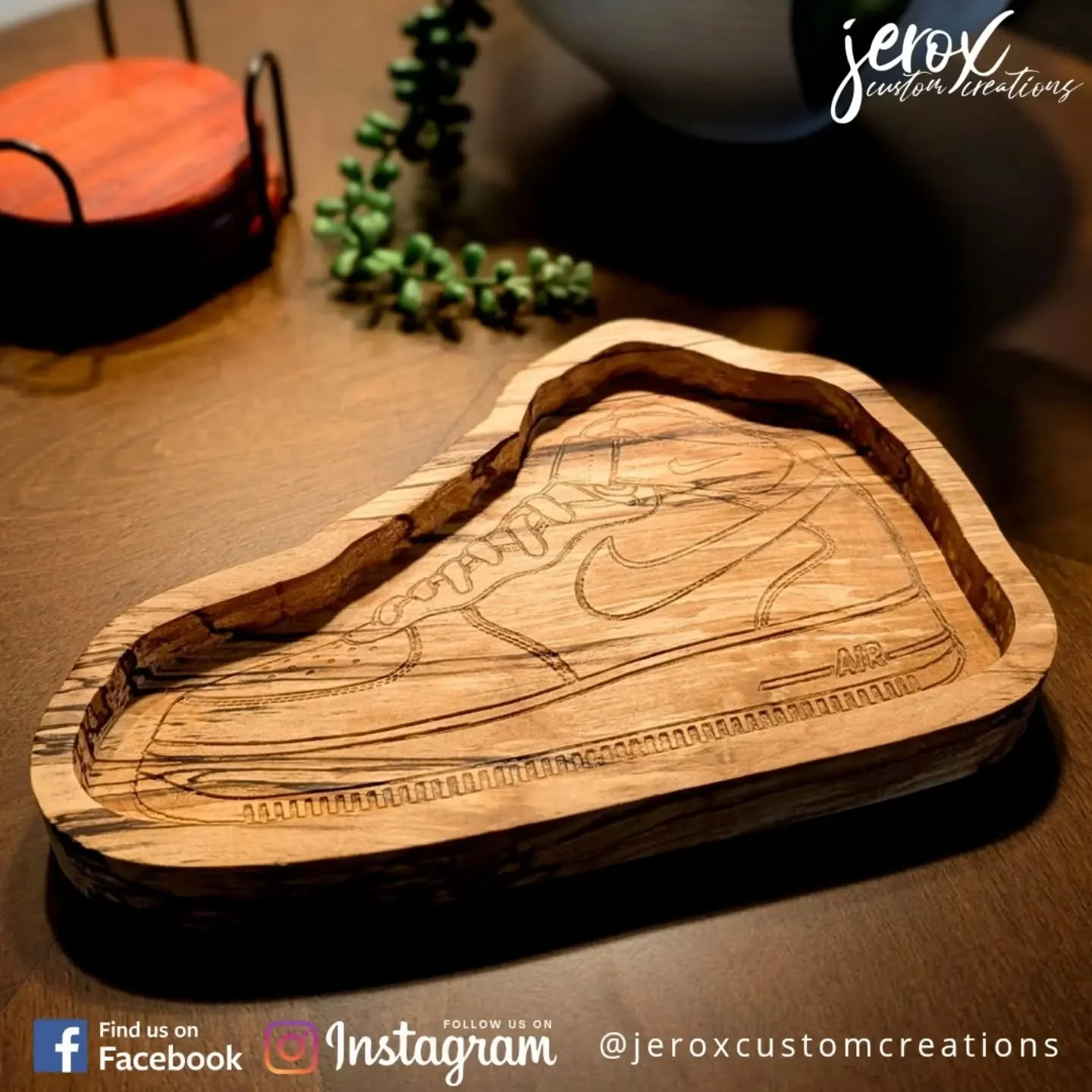 For the sneaker head in your life.

Nike-inspired catch-all tray in spalted Canadian maple. CNC precision, bold grain, built to hold your everyday gear in style.

This one&rsquo;s up for grabs.

#JeroxCustomCreations  #SneakerHead #CNC #Woodworking
