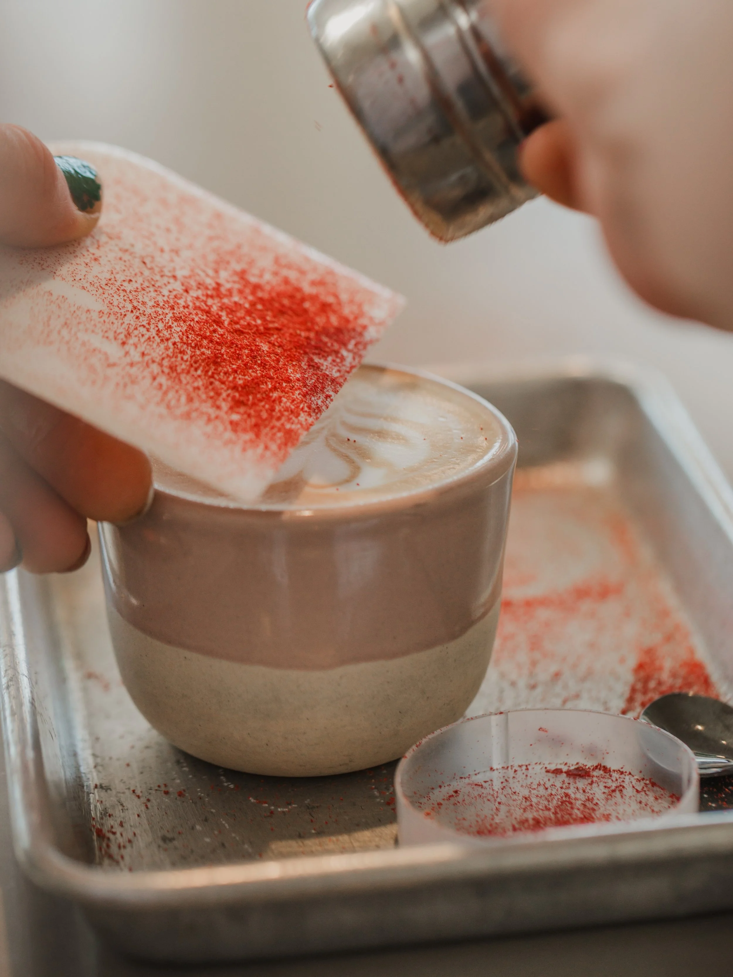 The Raspberry and Allspice Capp is outstanding! We start with a 24hr raspberry maceration then we transition to heating up allspice and adding the perfect ratio of water to create a silky smooth syrup! We added it to your choice of dairy or non-dairy