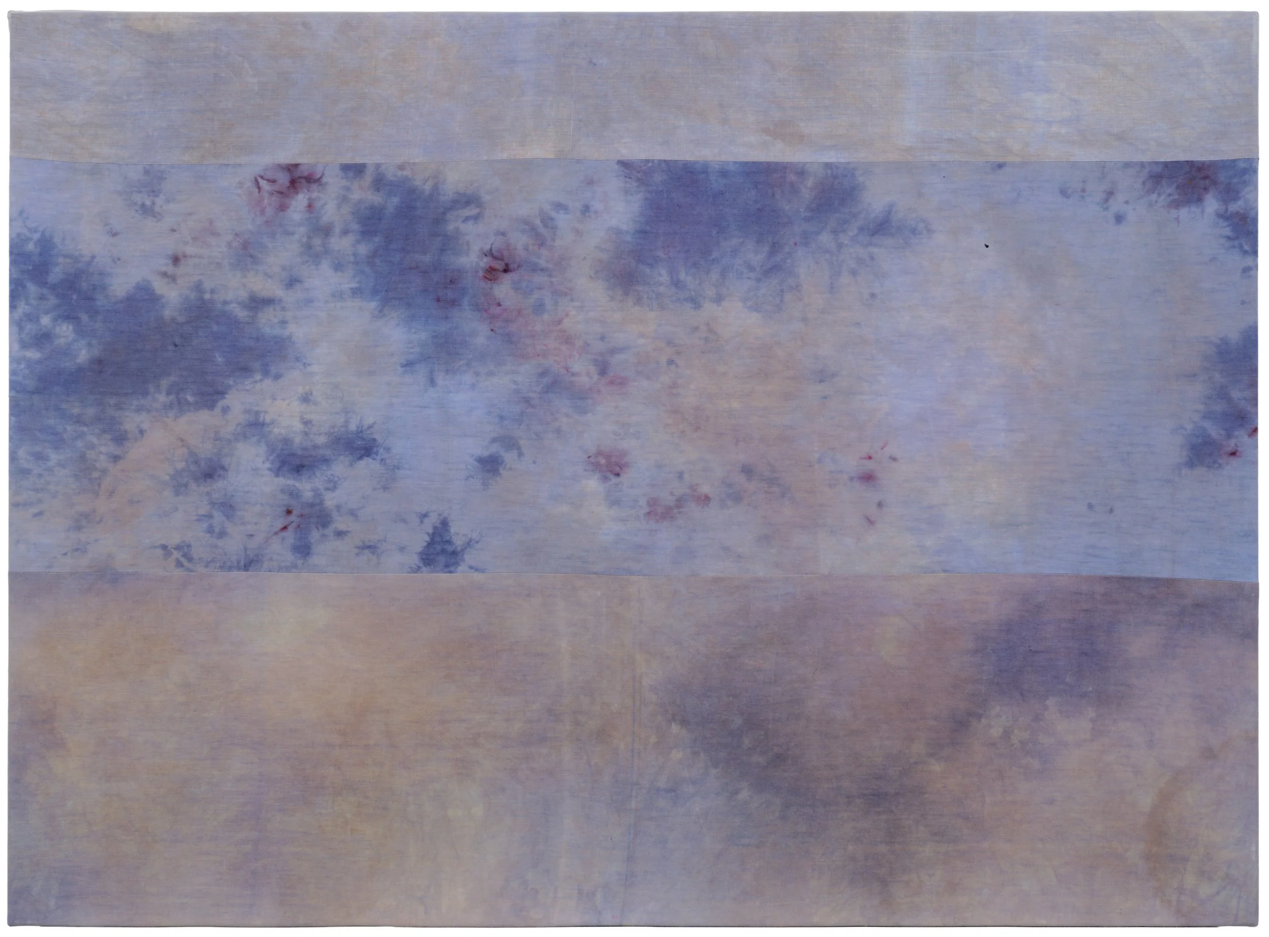 ‘Blue eucalyptus haze’, 2026, dye on cotton, hemp and linen, 91 x 122 cm