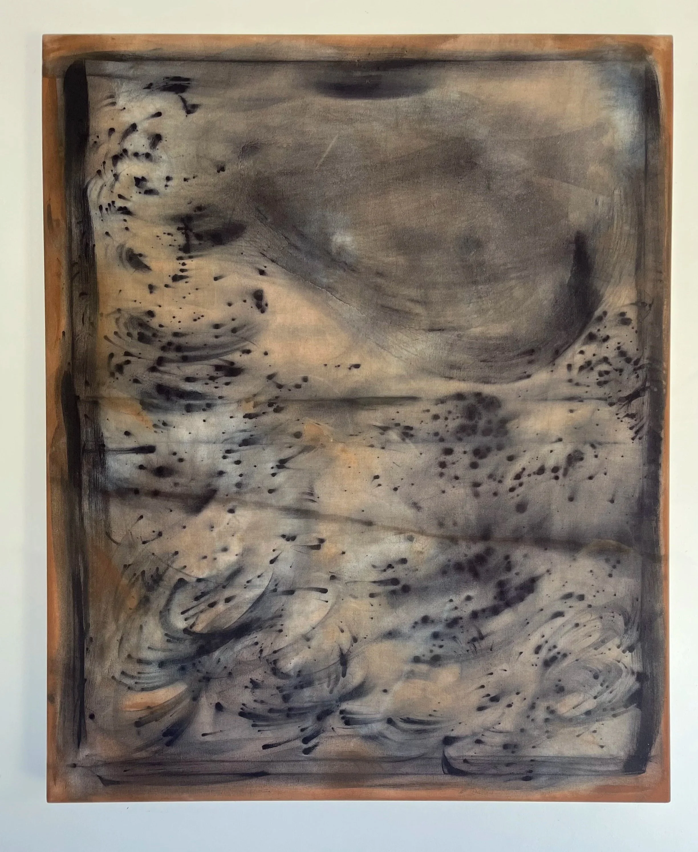 'Centuries of rain', 2024, dye and acrylic on hemp/cotton, 90 x 120 cm