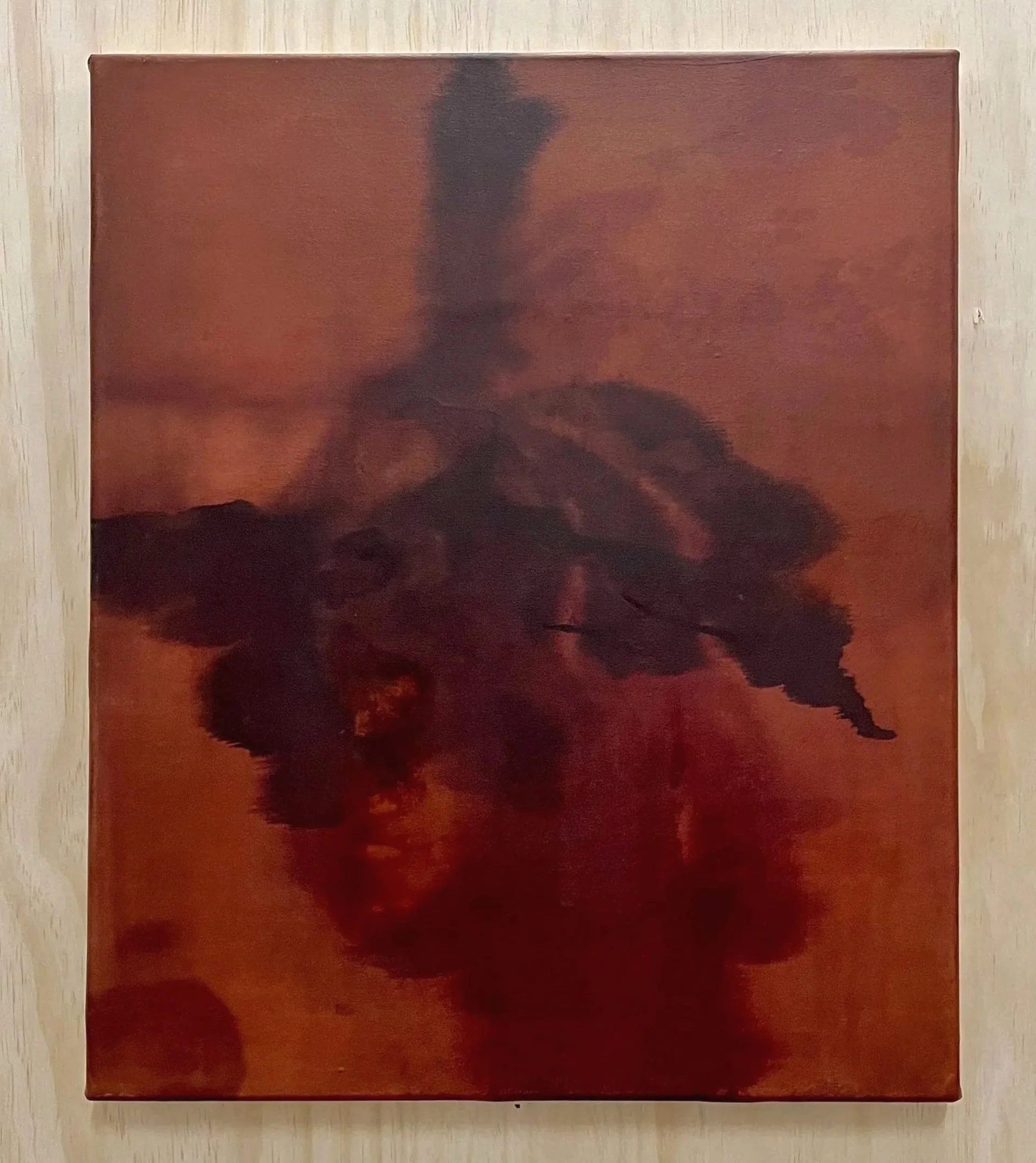 ‘The hanged man’, 2025, dye and ink on silk mounted on canvas, 45 x 60 cm