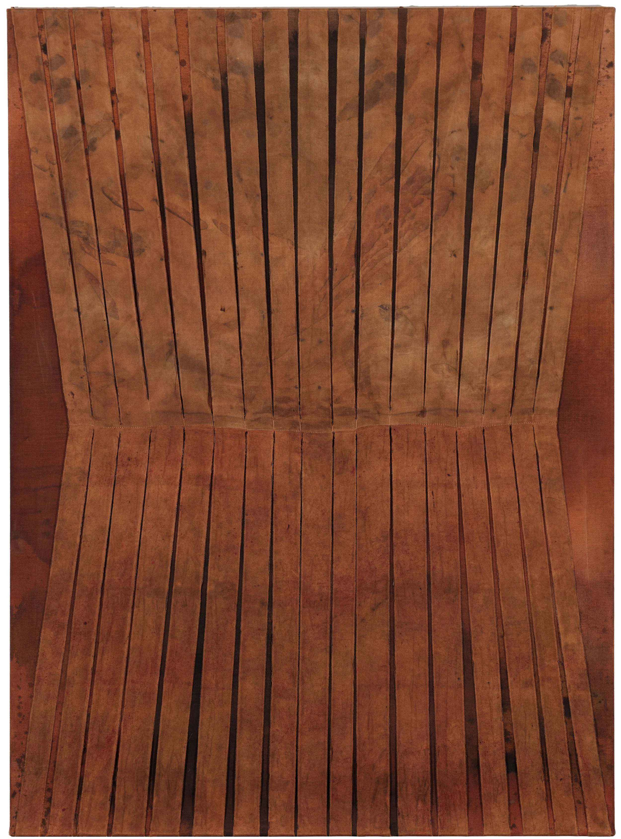 ‘Beyond the rage of visible light’, 2026, silk, dye, thread and acrylic on linen, 111 x 137 cm