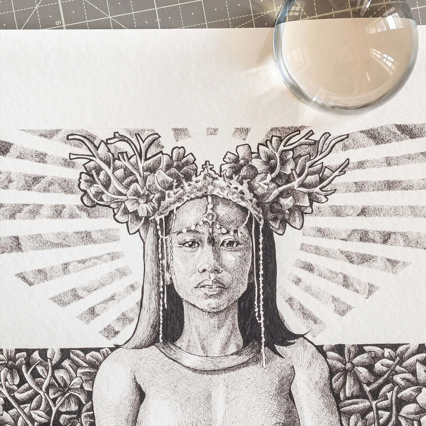 Intricate ink on paper work by @duanelucas.pascua , reproduced as giclee print on Hahnem&uuml;hle Torchon. Catch more of Duane&rsquo;s works tagged on this post!

&ldquo;Everyone Will Pass Through Her&rdquo; 13x14 inches, edition print on Hahnem&uuml