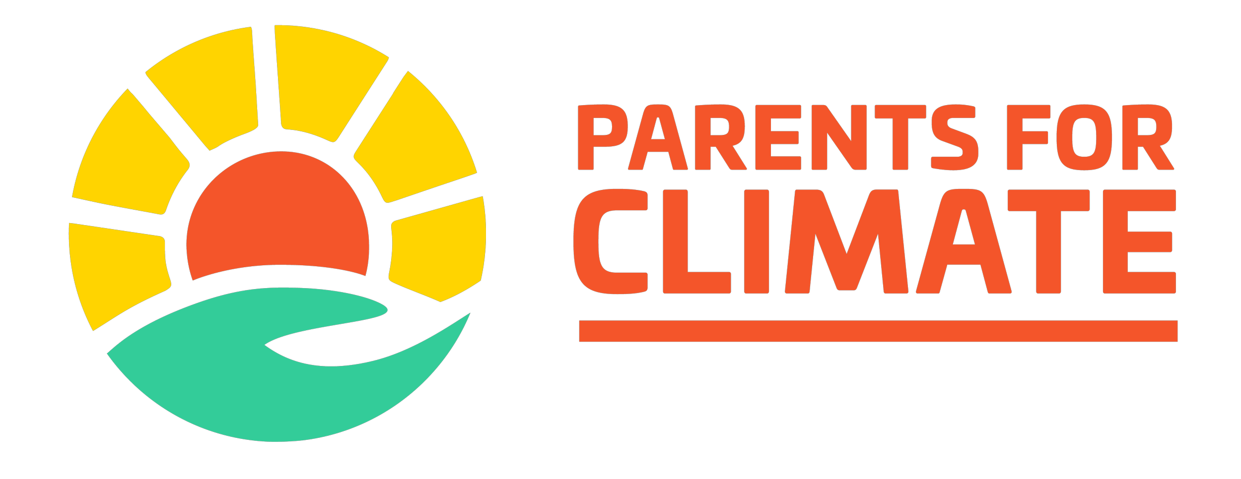 Logo for Parents for Climate with a stylized sun, water, and green earth design.