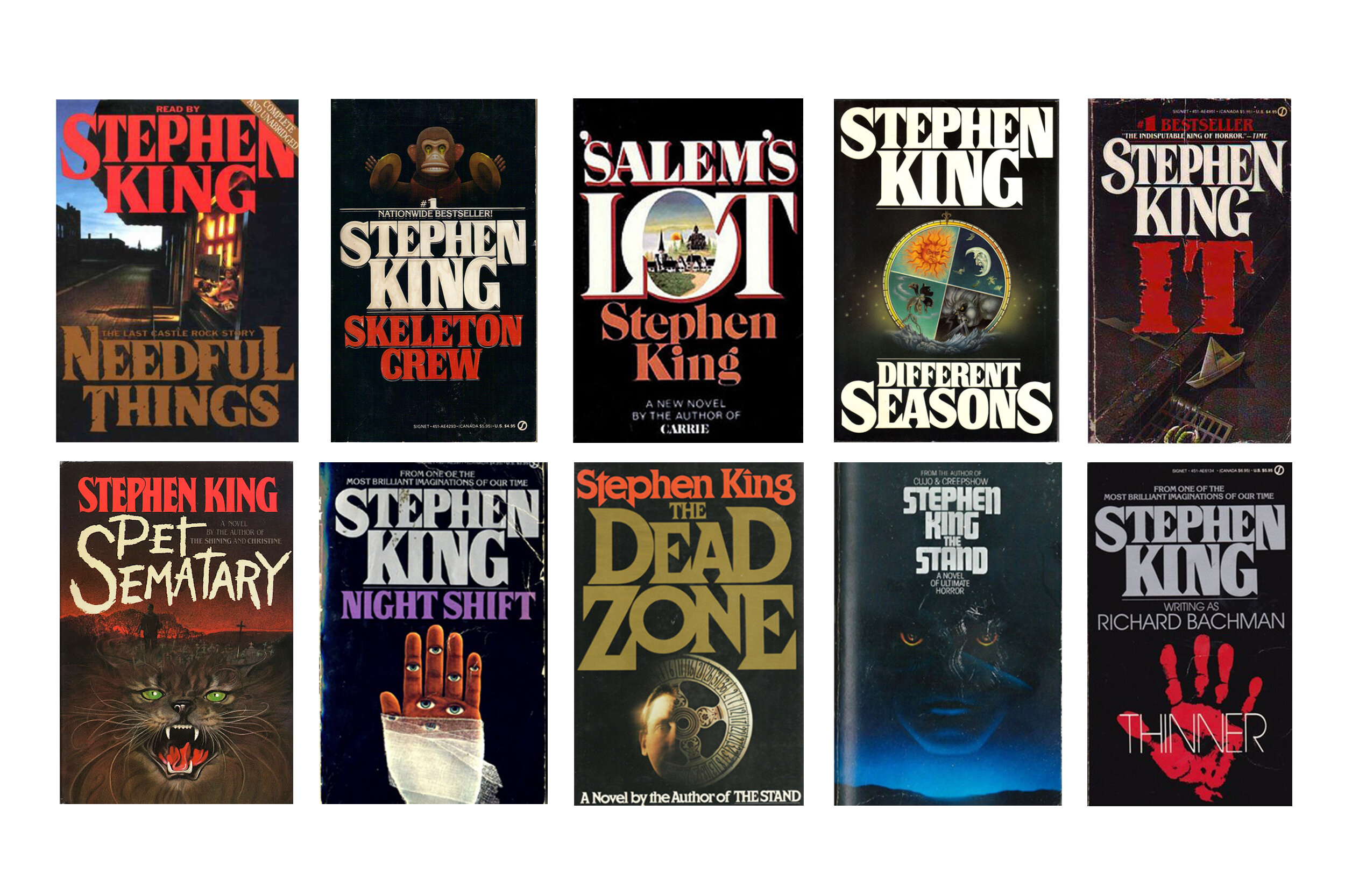 Лучшие произведения кинга. Всеикниги Стивена Кинга. Американские старые обложки книг Стивена Кинга.