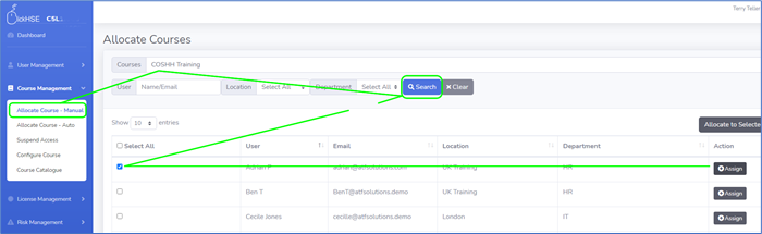 How do I assign a course license to a user?