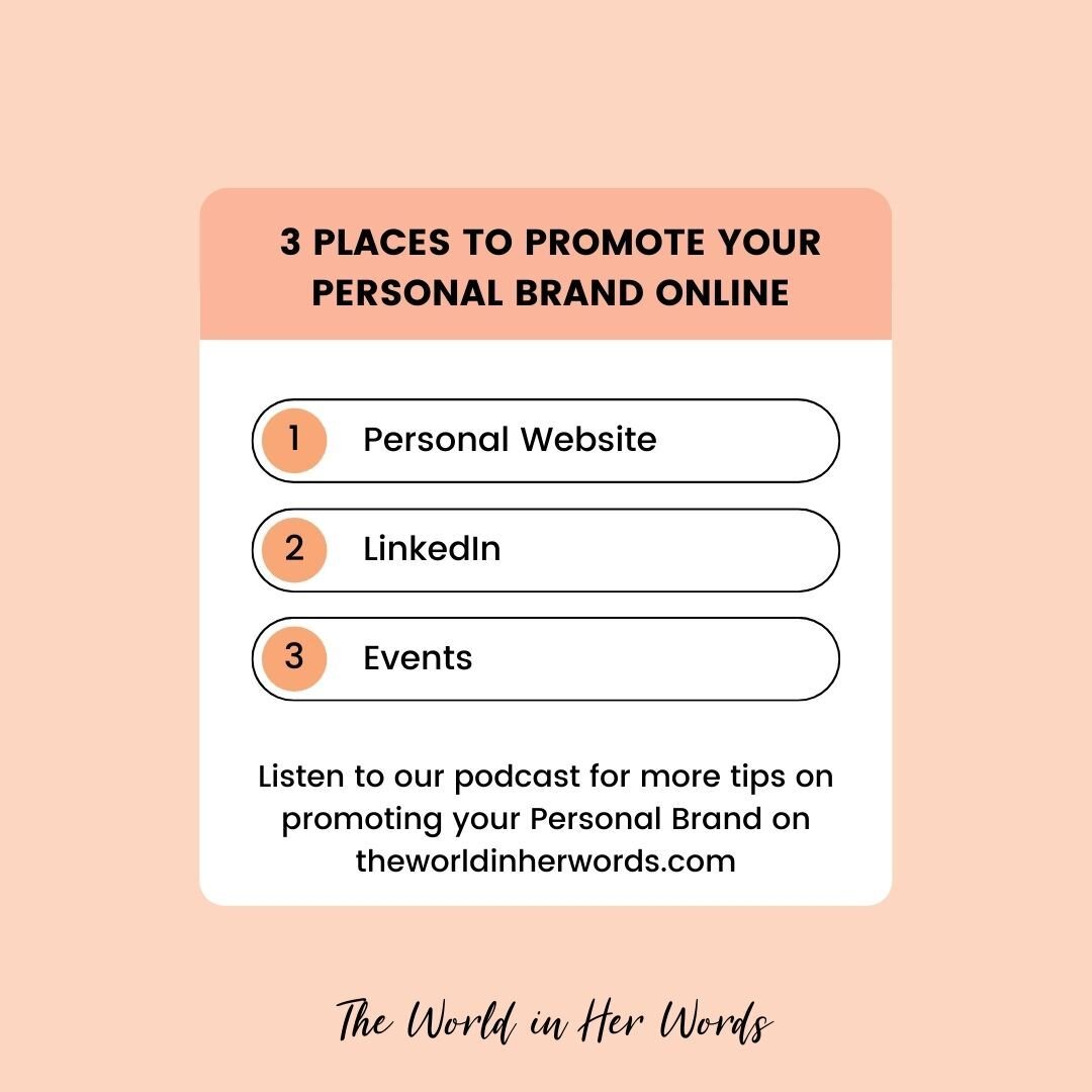 Where can you promote your personal brand online? 

Your personal website
LinkedIn
Online Events 

Where else can you promote your brand online? Let us know in the comments!

#TheWorldInHerWords #BlackWomen #BlackWomenInBusiness #BlackCareerWomen #Pe