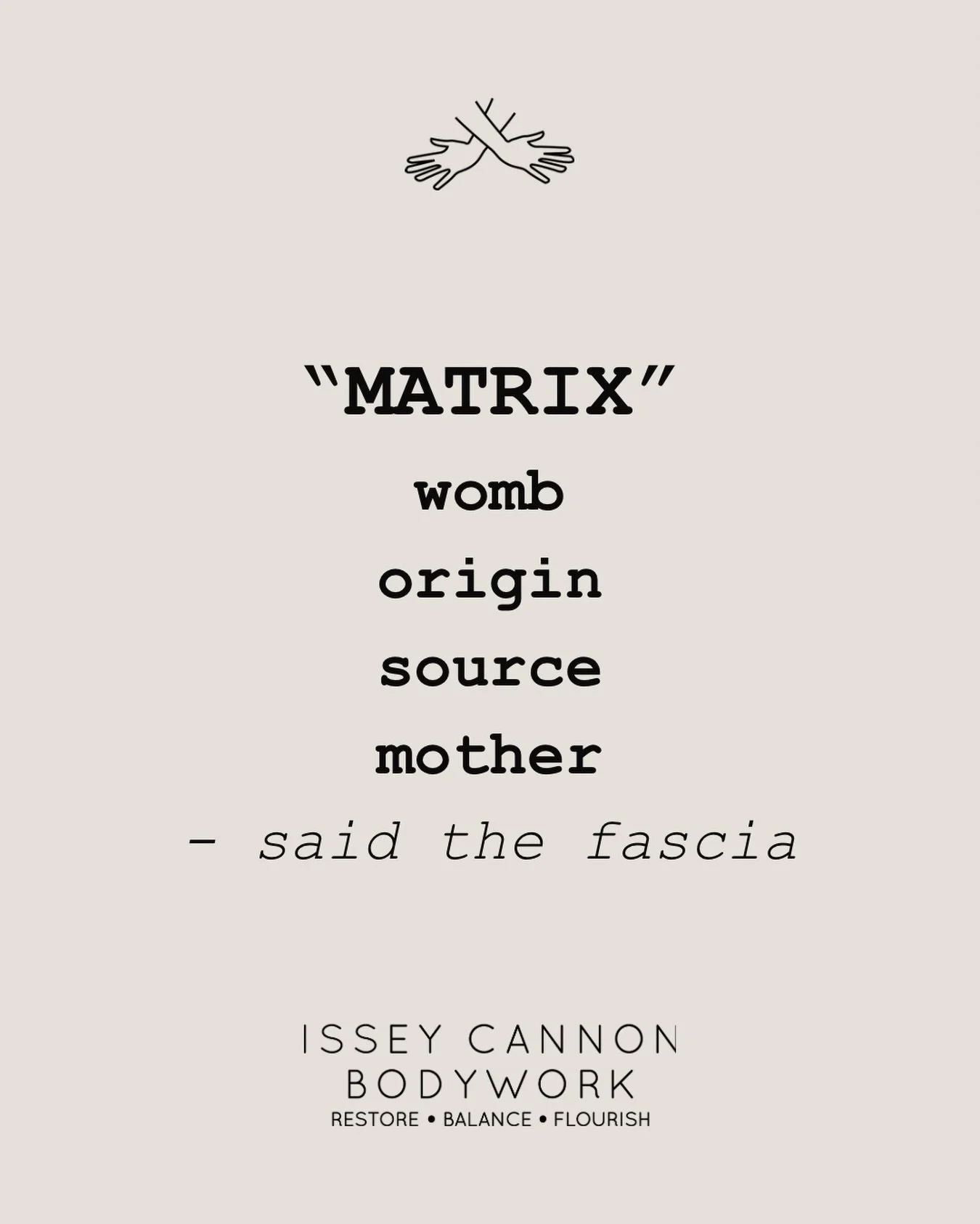 What the word matrix means from old French and Latin 😍

We are not in the matrix&hellip;. We are the matrix&hellip; 👽

Fascia 
the extra cellular matrix 
the interstitial matrix 

Disclaimer: this is my cosmic meanderings, I love the science and I 