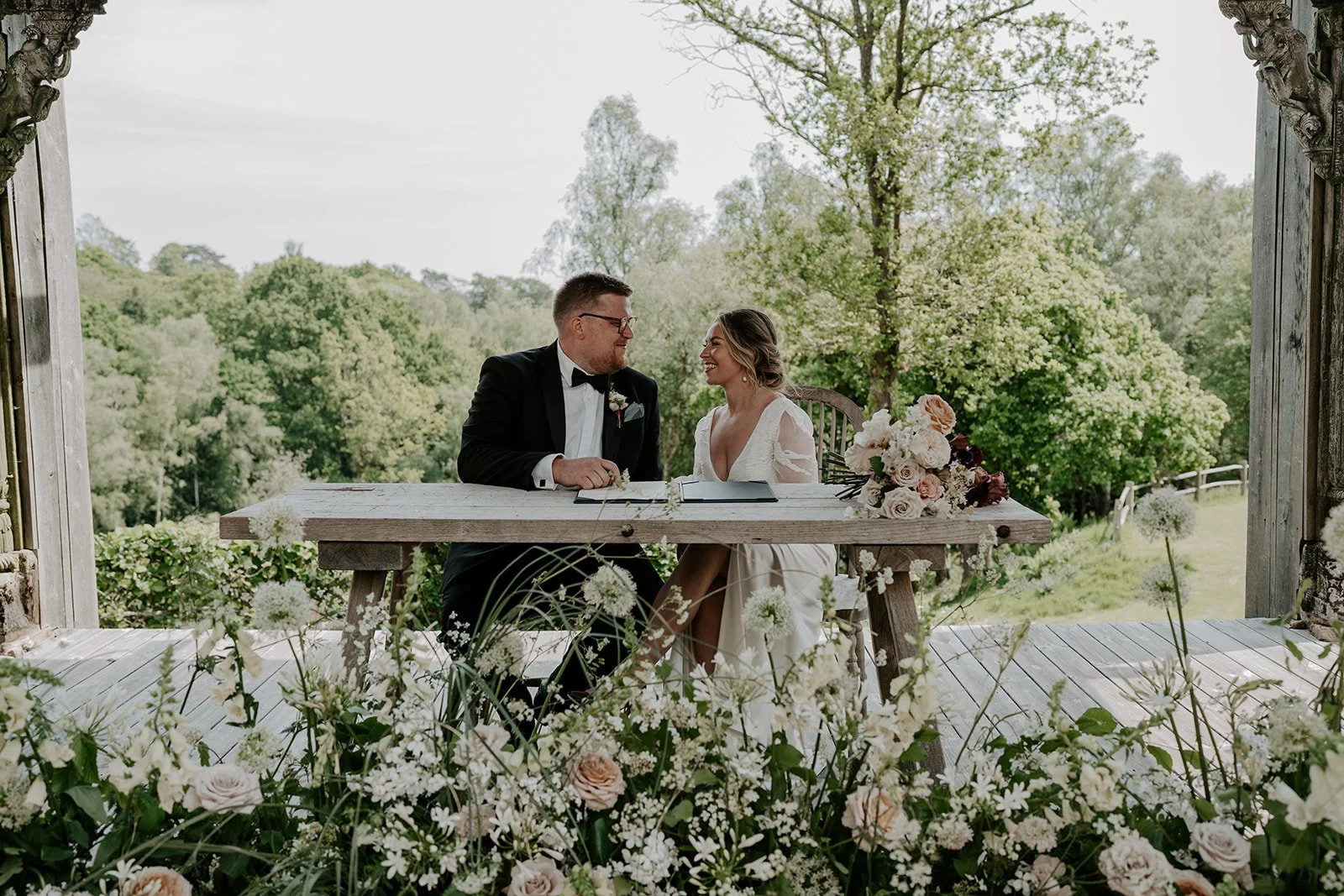 garden style floor installation for ceremony The Beacon Kent Tunbridge Wells abundant flowing florals London Sussex Surrey british blooms