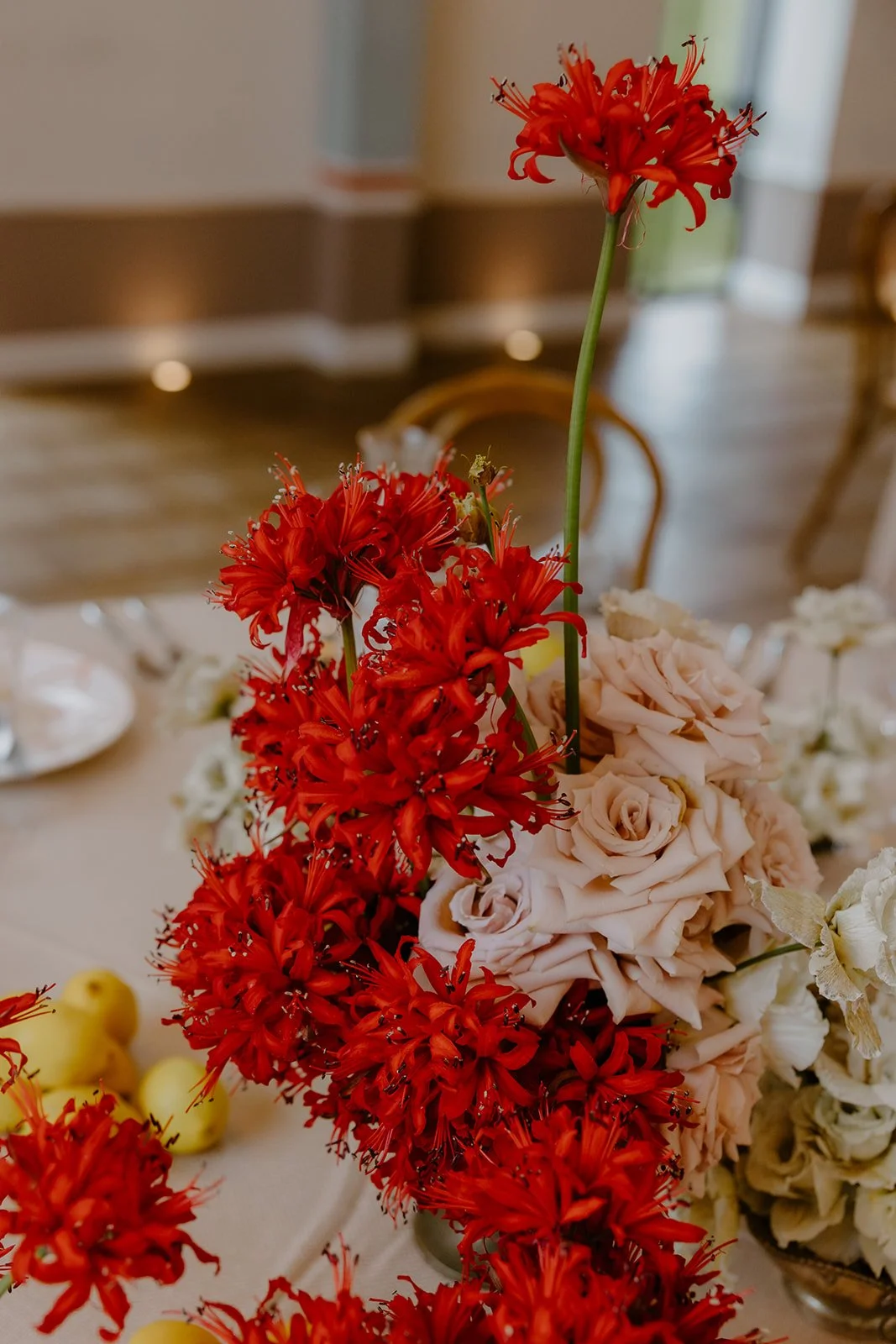 Red and yellow. A modern, unusual design for forward thinking couple at Limekiln, Sussex.