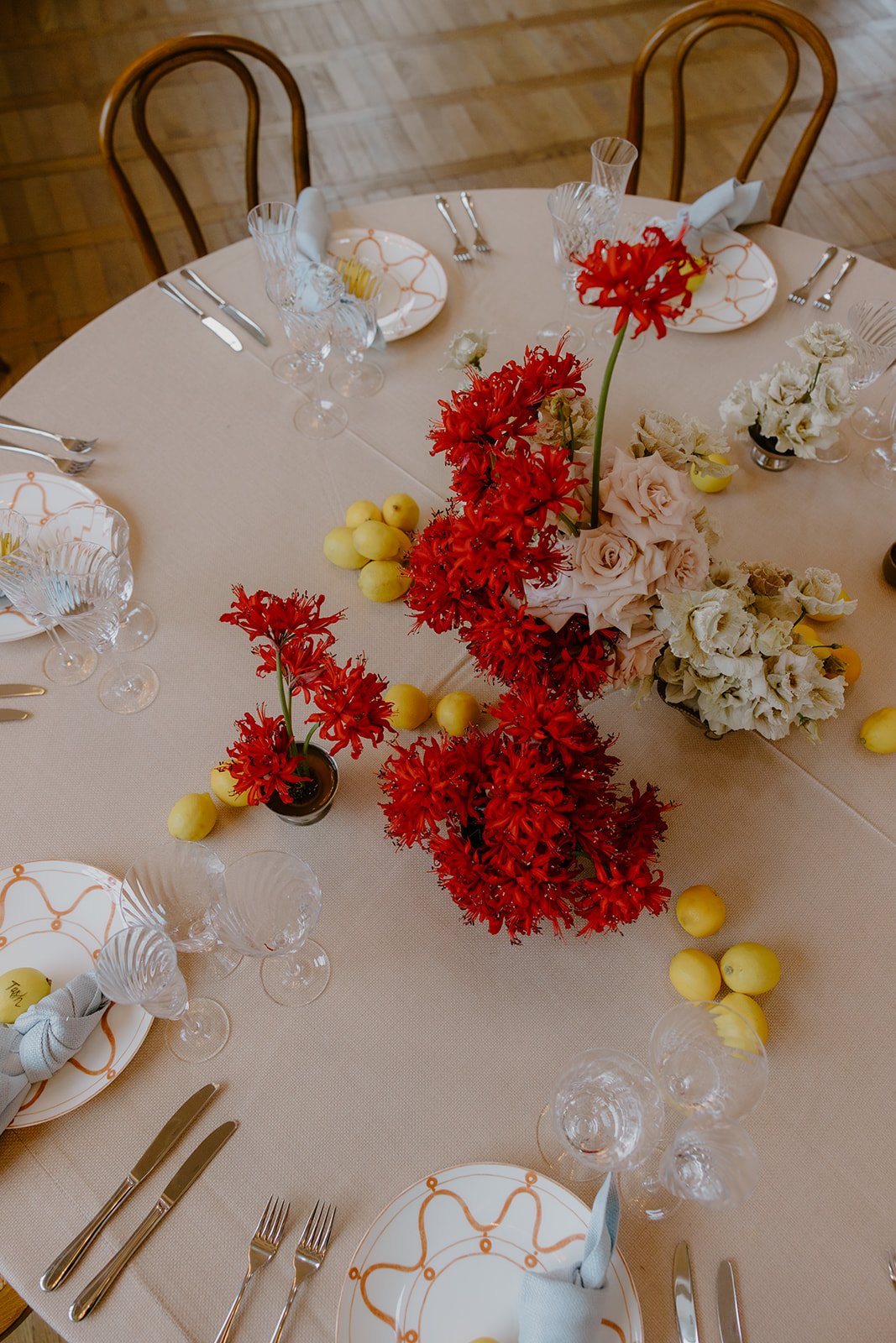 Red and yellow. A modern, unusual design for forward thinking couple at Limekiln, Sussex. Lemons!