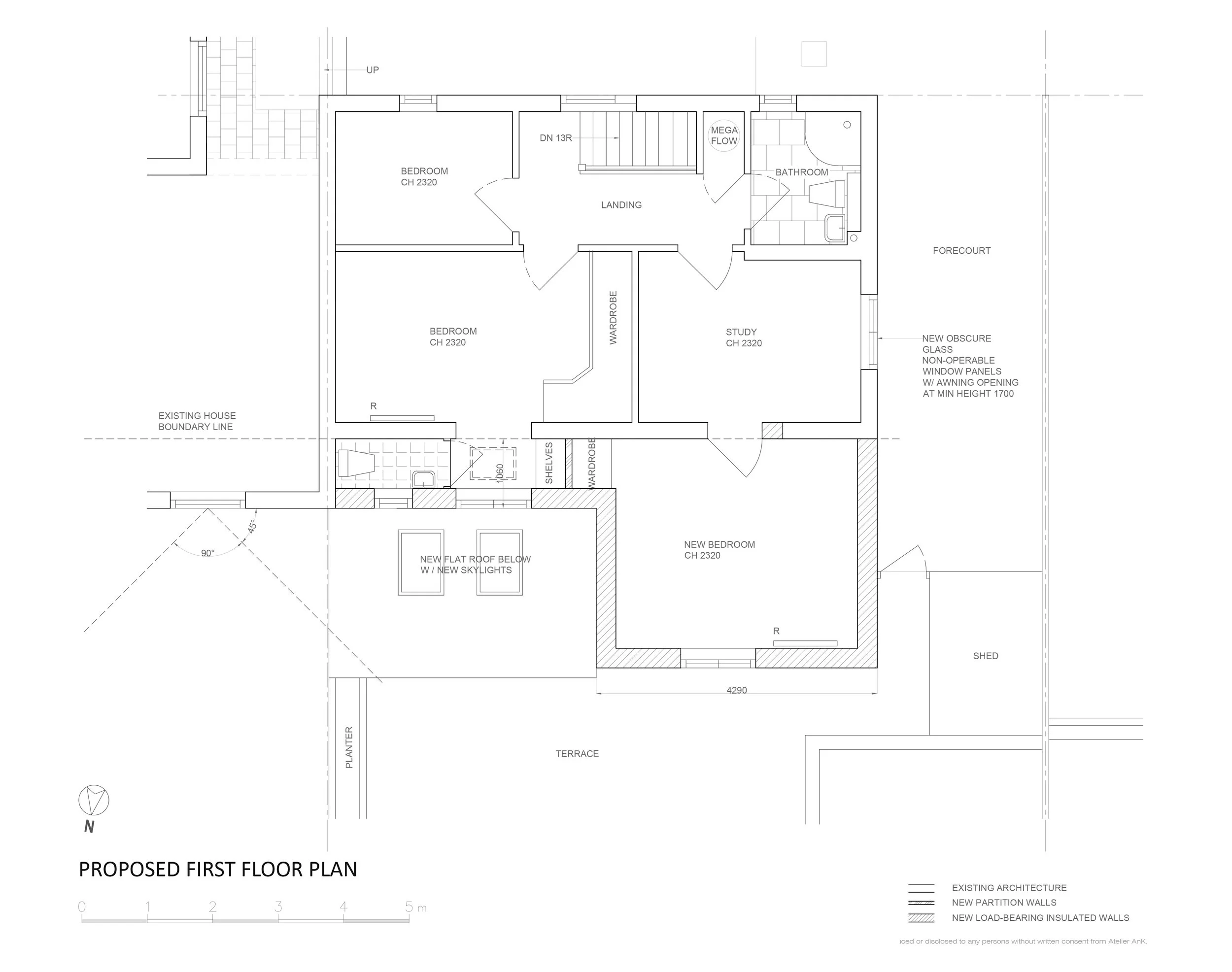 First Floor Plan of a double storey rear extension in Lewisham, London within the Blackheath conservation area.