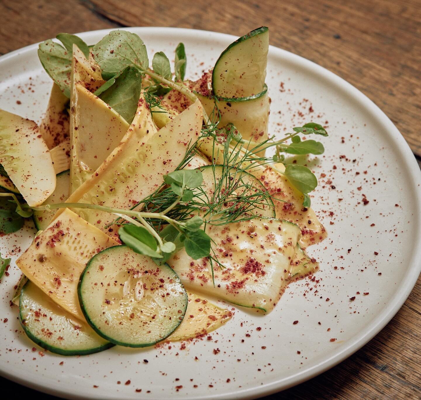 ☀️ SALADS! 2 options - heirloom zucchini, cucumber &amp; watercress, or tomato, hummus &amp; buckwheat. Then really cool off with a pint of @mountainculturebeerco Acropora NEIPA 🍍🍊🍈🍺. Hot long weekend essentials ✔️

Finish off with porchetta for 