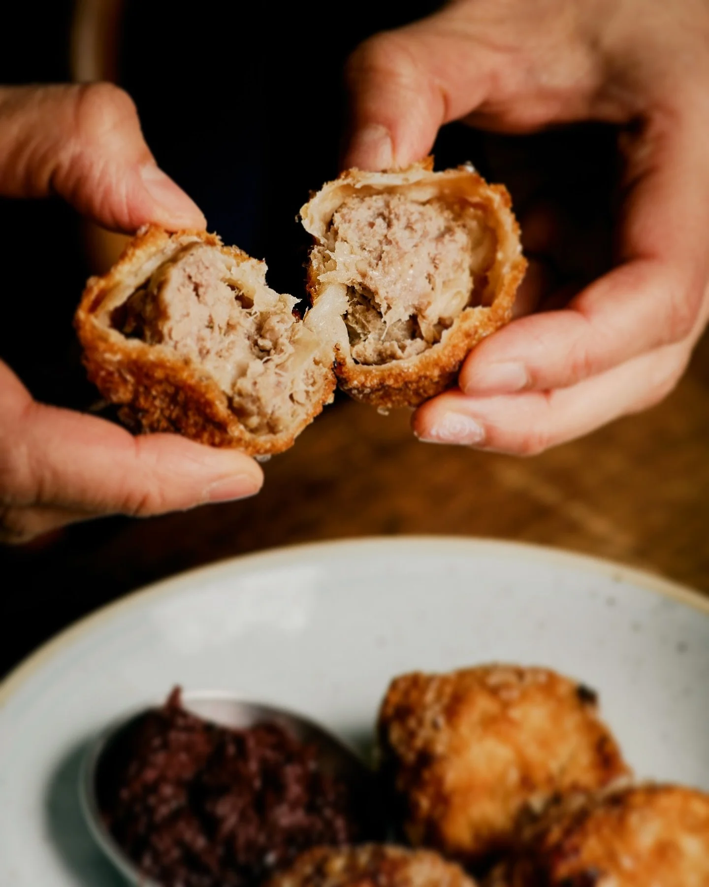 These fried wild boar dim sims by @wild.pie and @jobarrett on our menu are a must-try! Wild Pie is all about making wild game meat more accessible, and by using invasive species like wild boar, they help reduce ecological damage and turn it into some