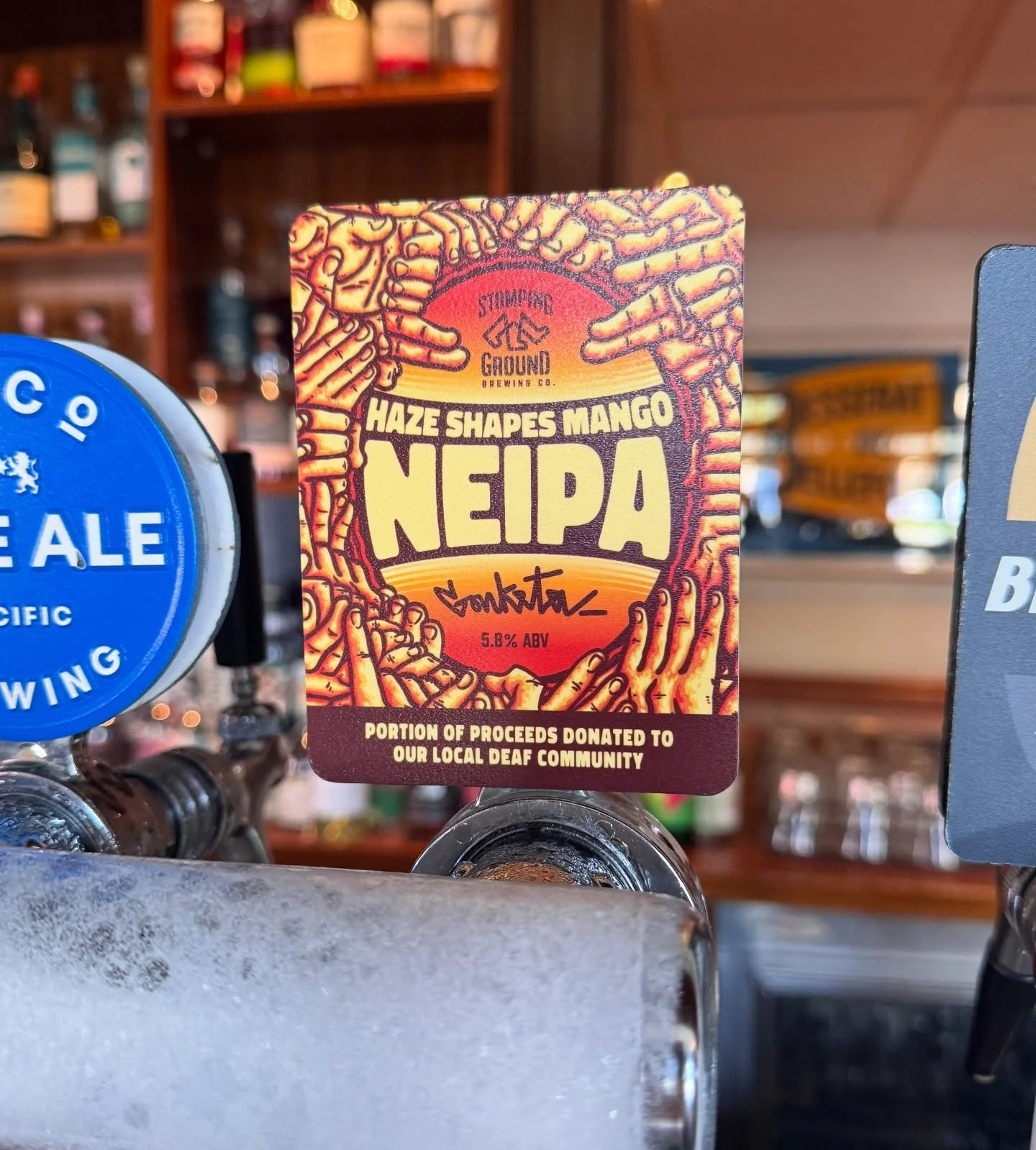 🧏 Drink for good! Designed &amp; brewed by @stompinggroundbeer in collaboration with Deaf Melbourne artist @gonketa_ , the artwork for Haze Shapes Mango NEIPA celebrates Auslan hand shapes, with a portion of proceeds donated to the local deaf commun