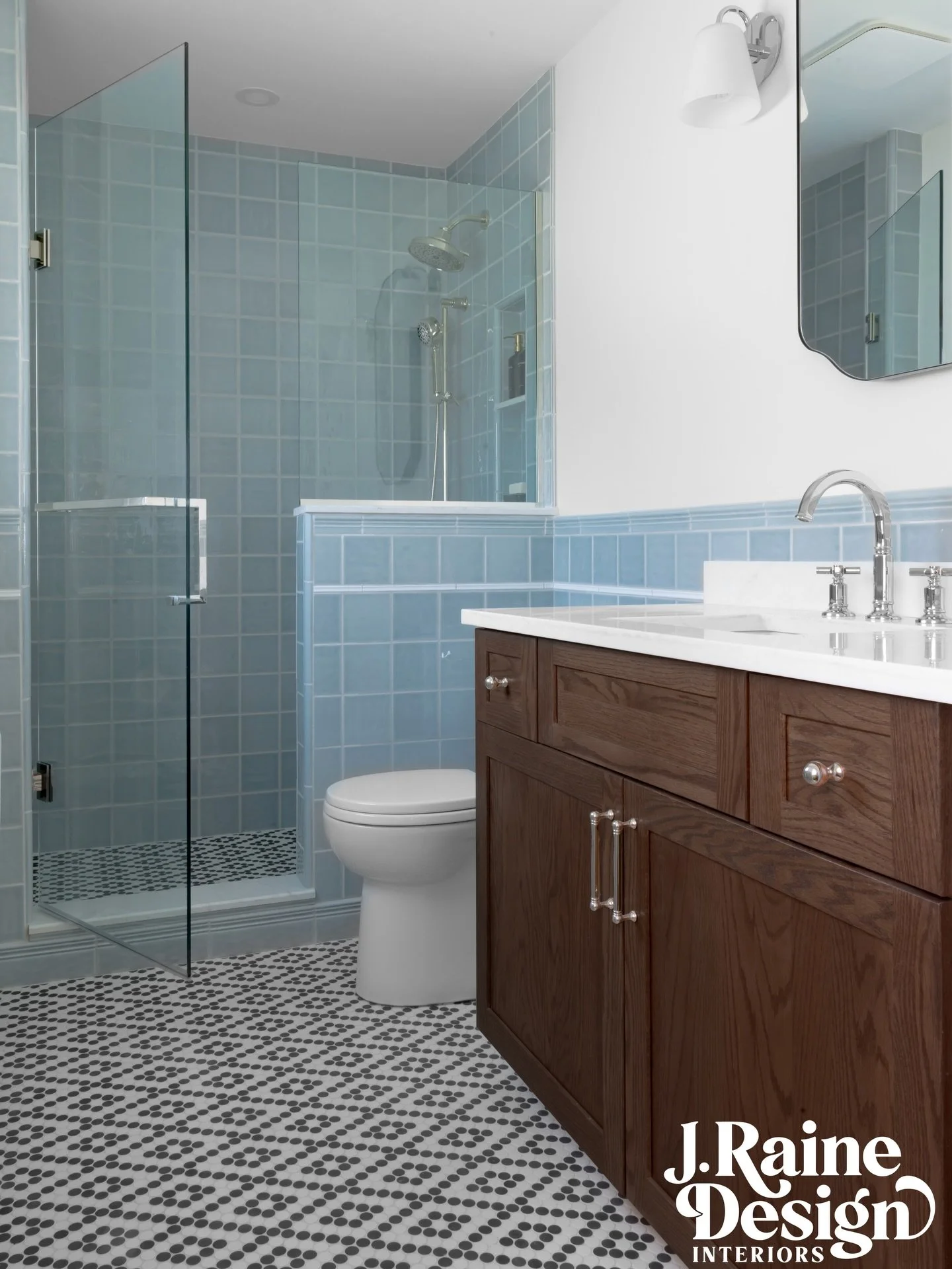 Grosse Pointe Park // primary bath 
.
swipe for the before 
.
By taking some space from the adjacent bedroom, we were able to expand this bathroom to a more functional size to add space to the shower and a fit a larger size vanity 💫 
.
GC: @royalcit